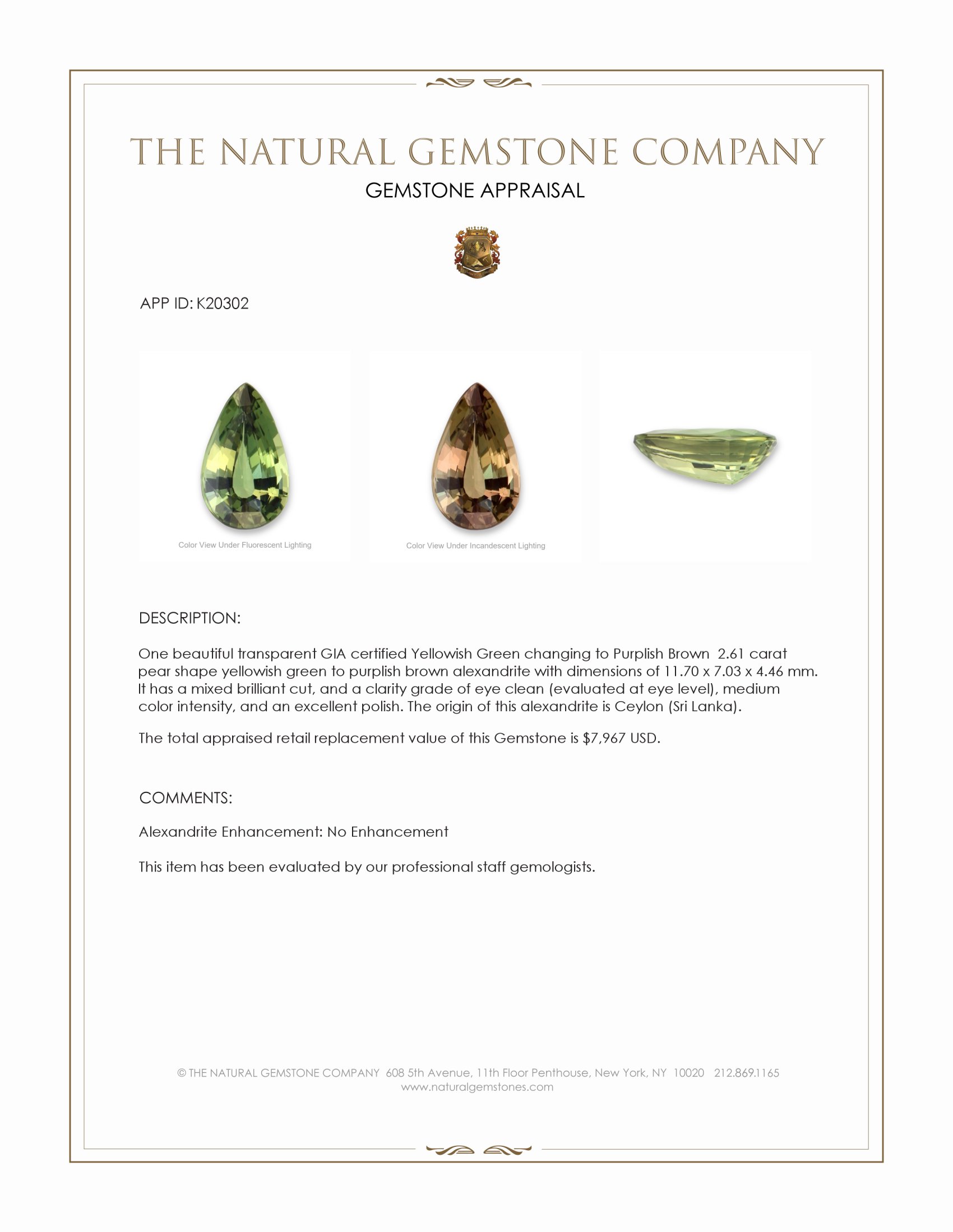 2.61 Ct. Alexandrite from Ceylon (Sri Lanka)