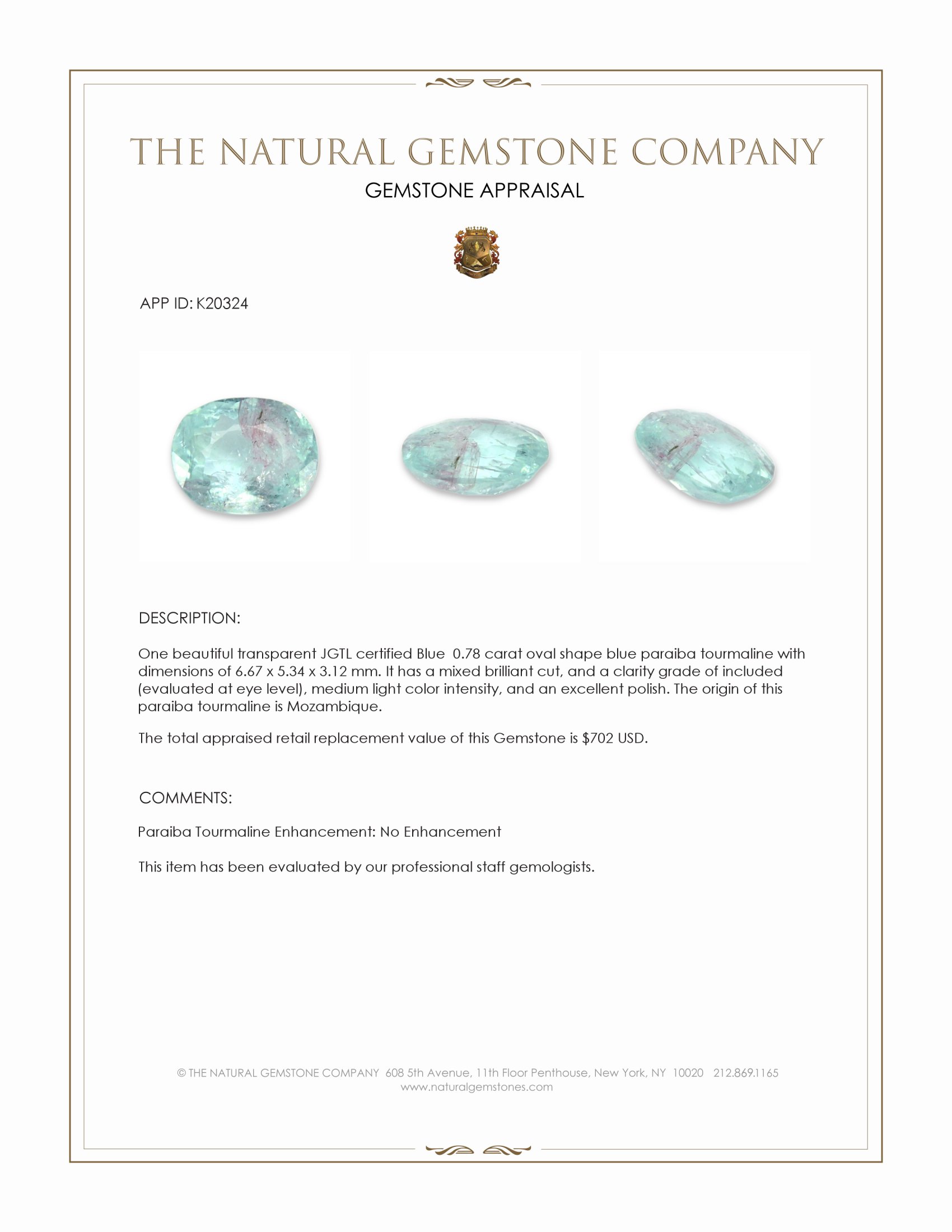 0.78 Ct. Blue Paraiba Tourmaline from Mozambique