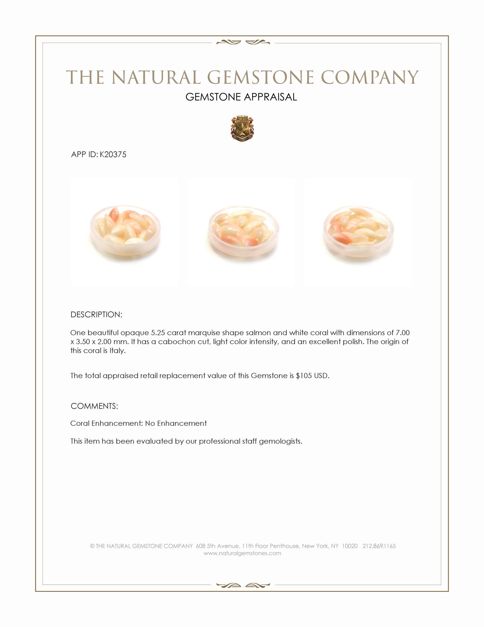 5.25 Ct. Cabochon Coral from Italy