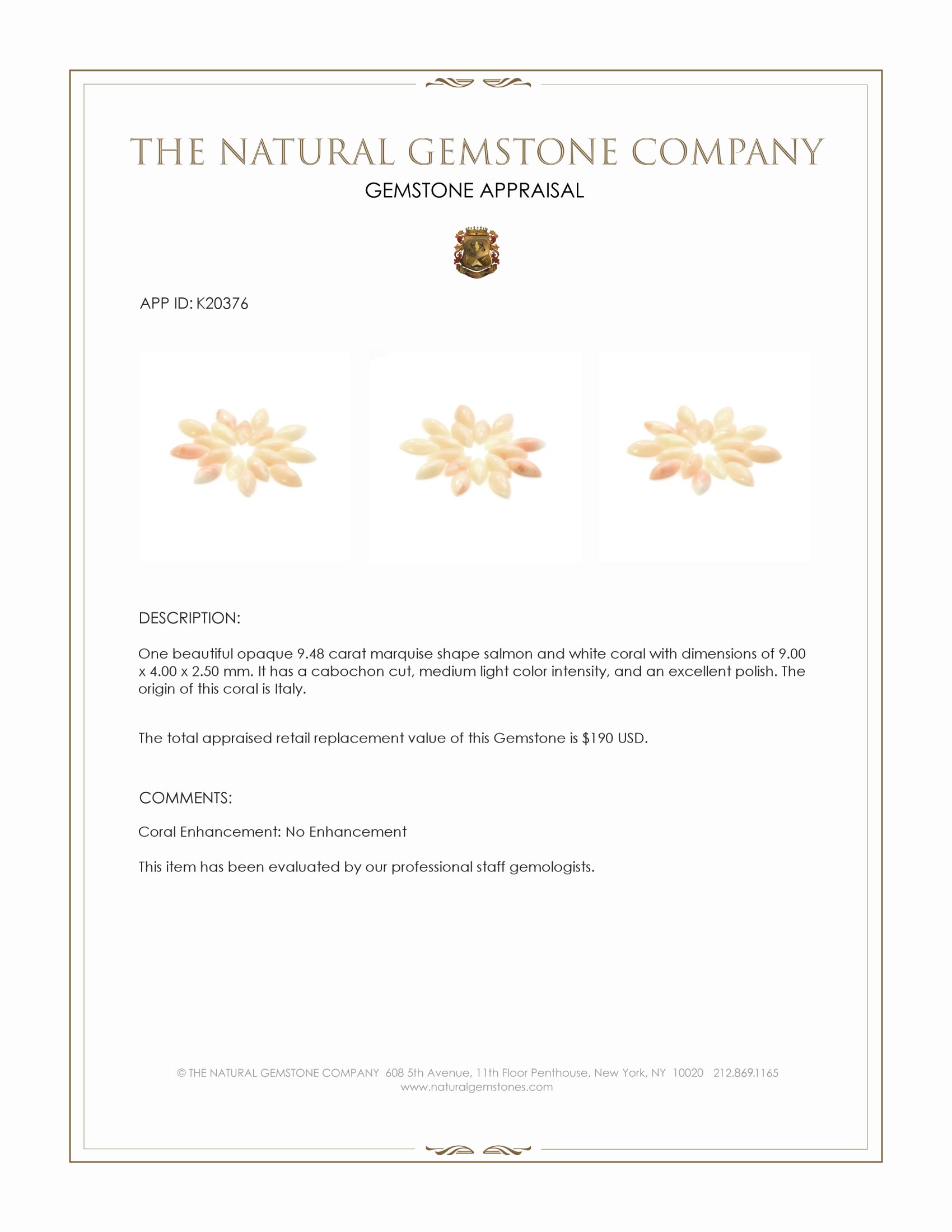 9.48 Ct. Cabochon Coral from Italy