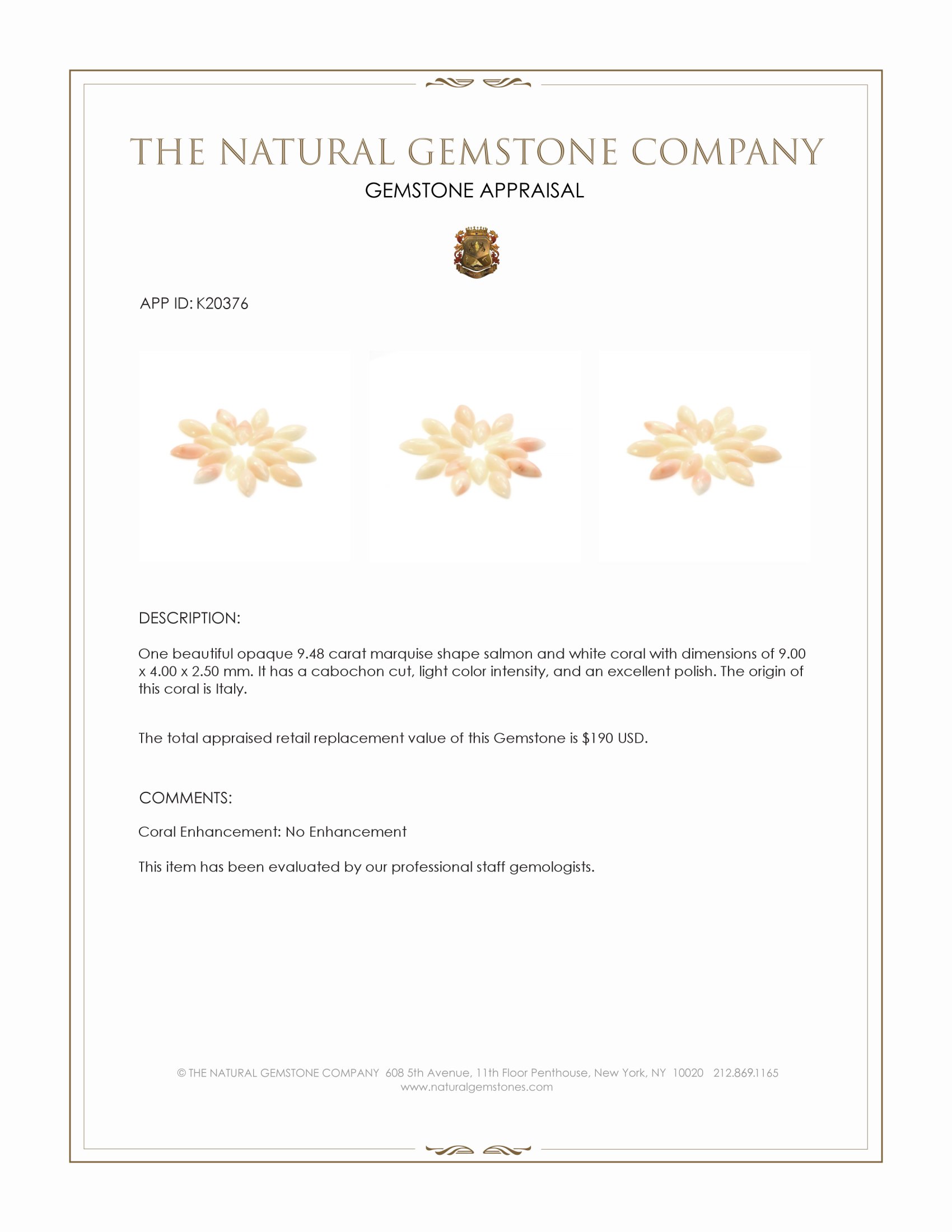 9.48 Ct. Cabochon Coral from Italy