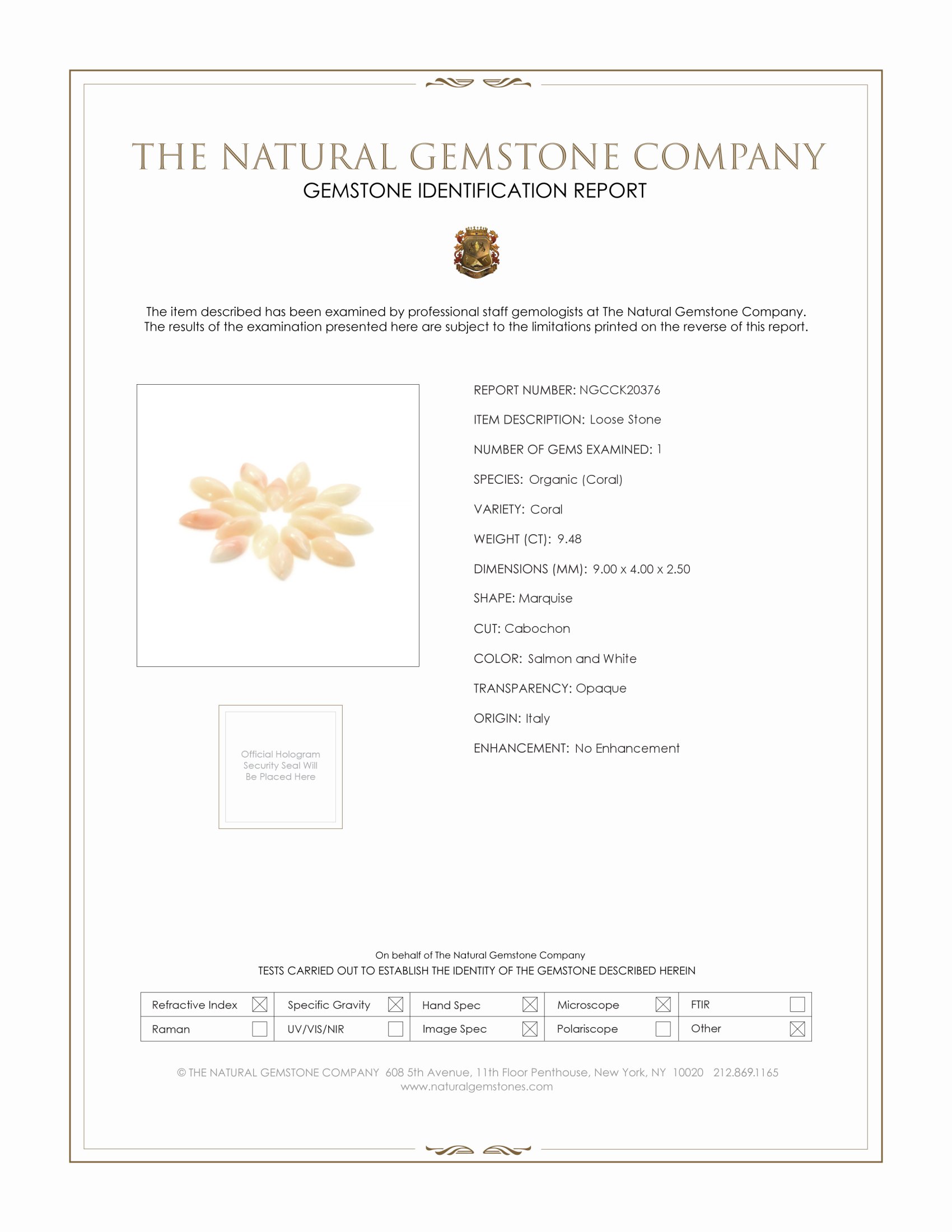 9.48 Ct. Cabochon Coral from Italy