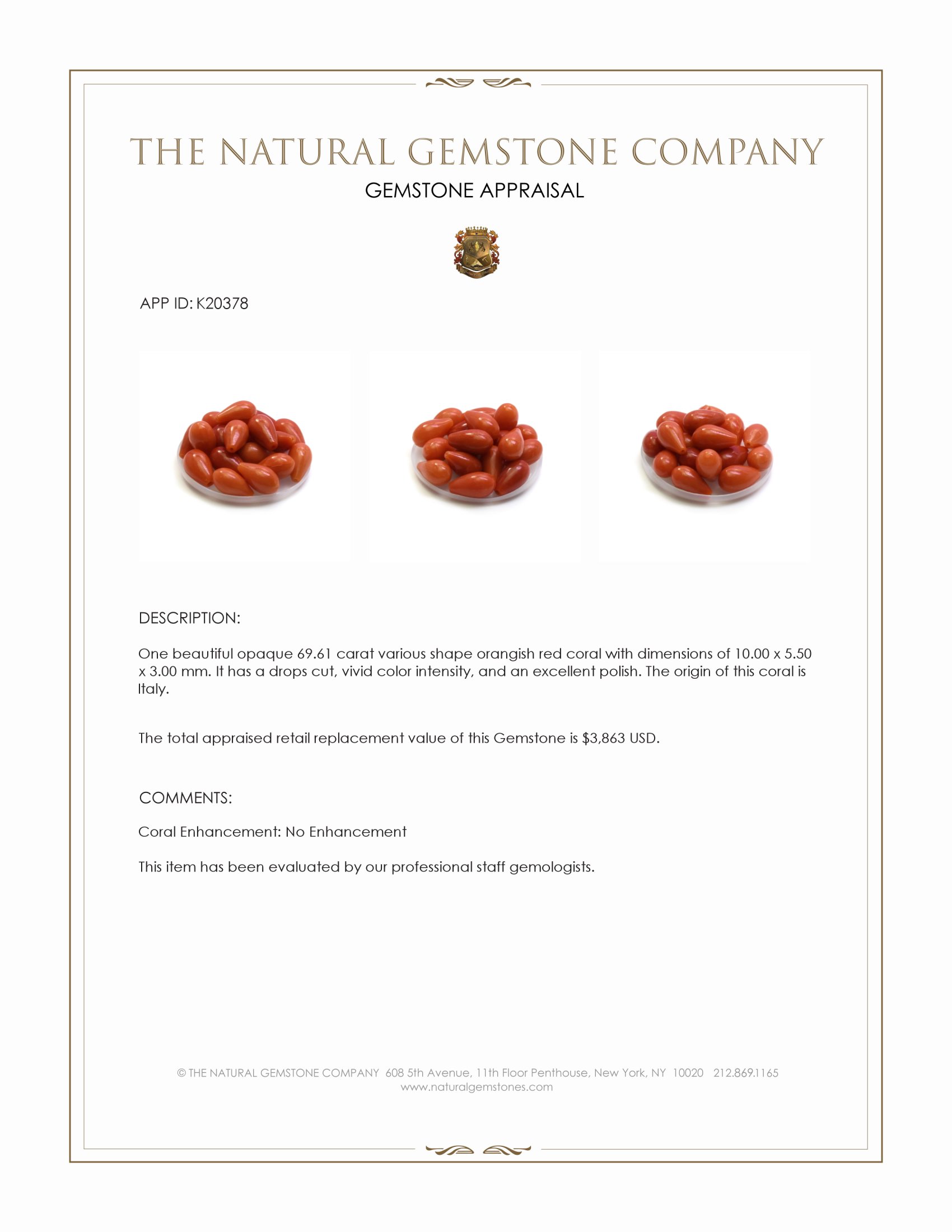 69.61 Ct. Coral from Italy