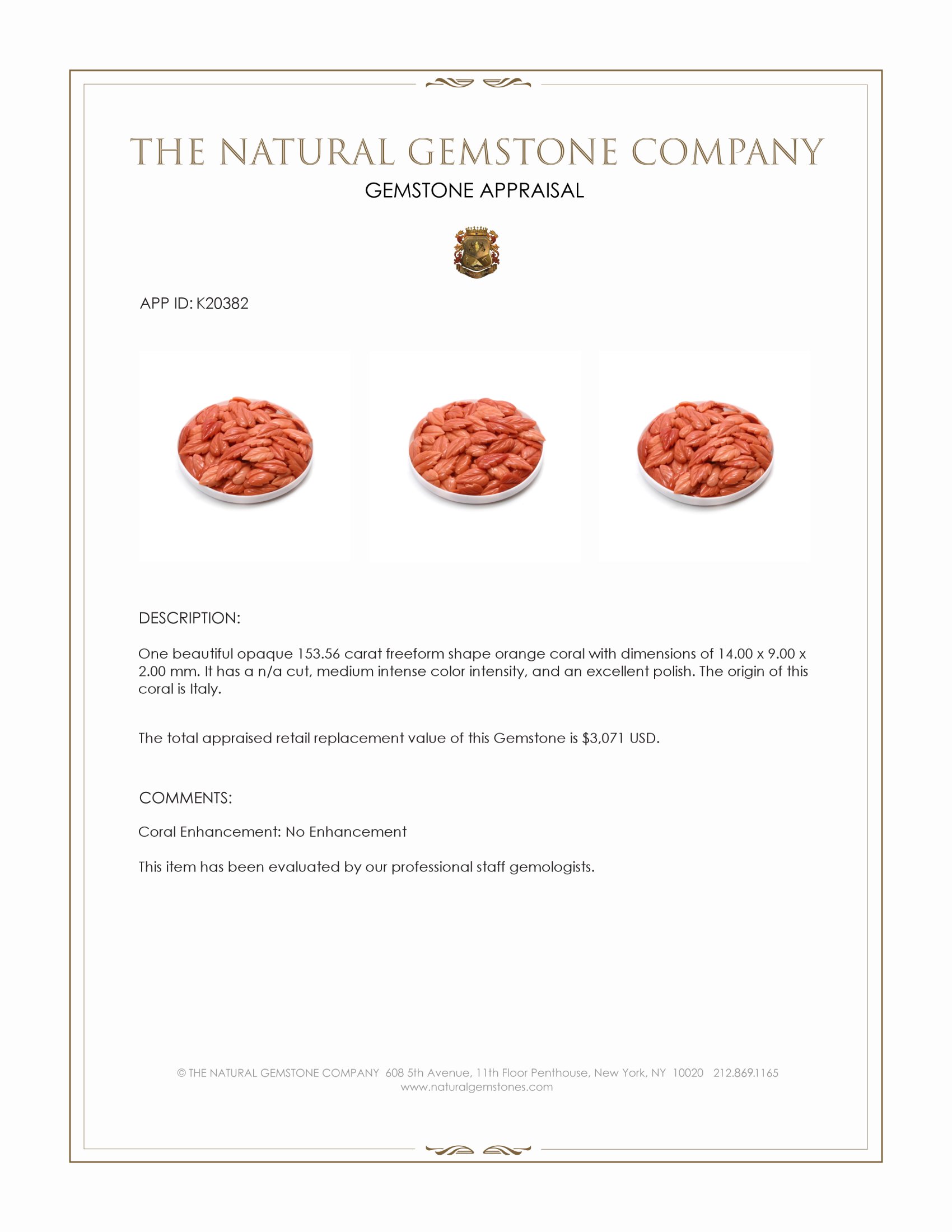 153.56 Ct. Salmon (Orange) Coral from Italy