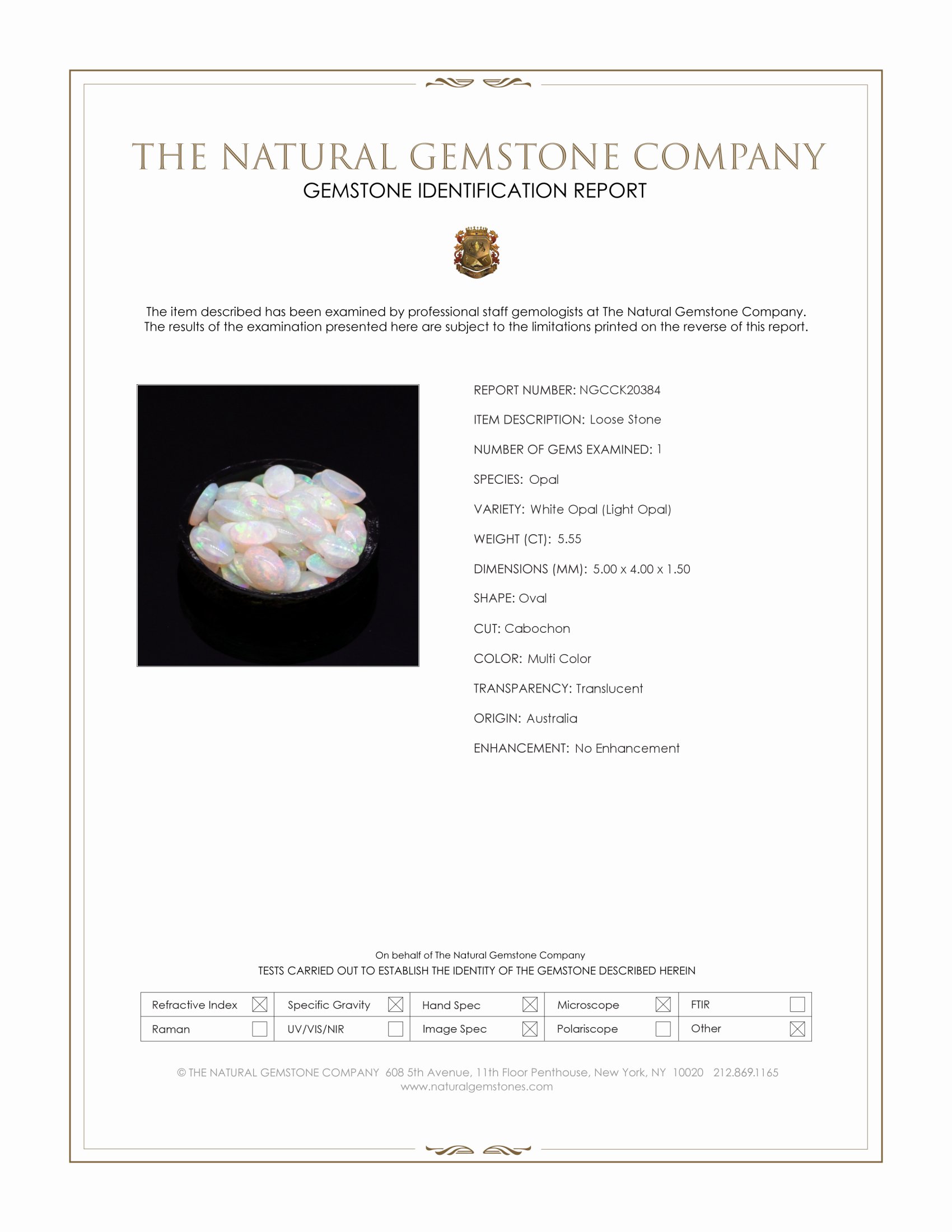 5.55 Ct. Multi Color Cabochon White Opal (Light Opal) from Australia
