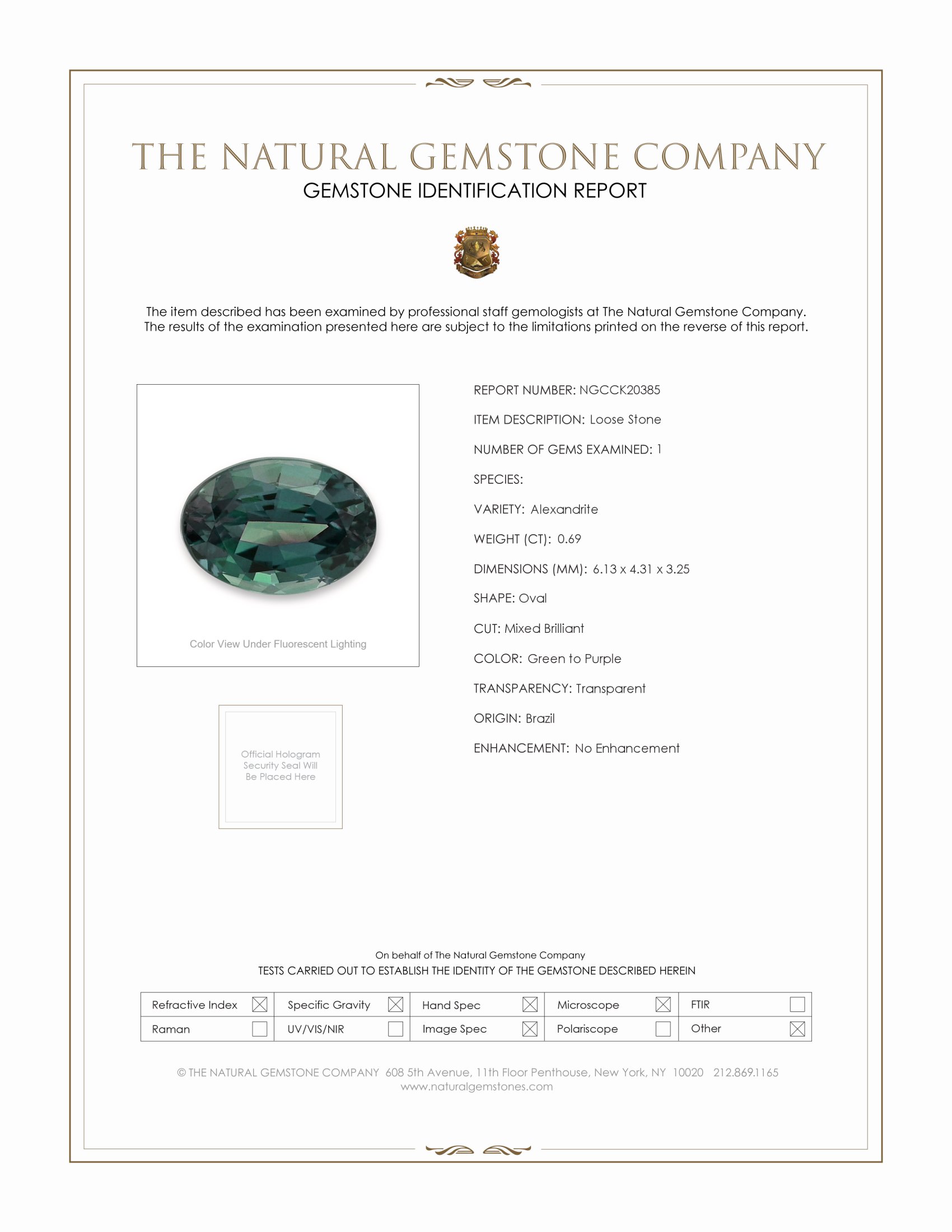 0.69 Ct. Alexandrite from Brazil