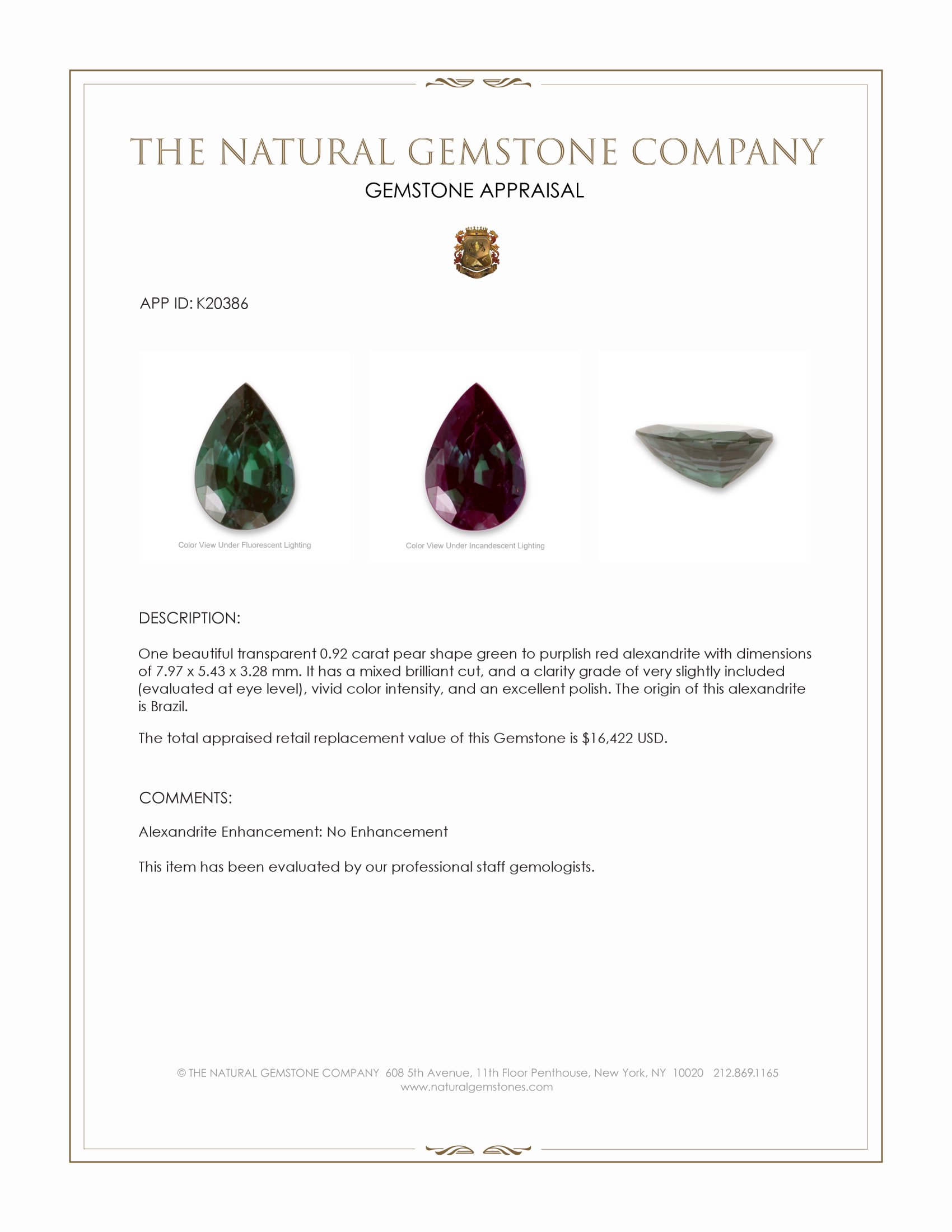 0.92 Ct. Alexandrite from Brazil