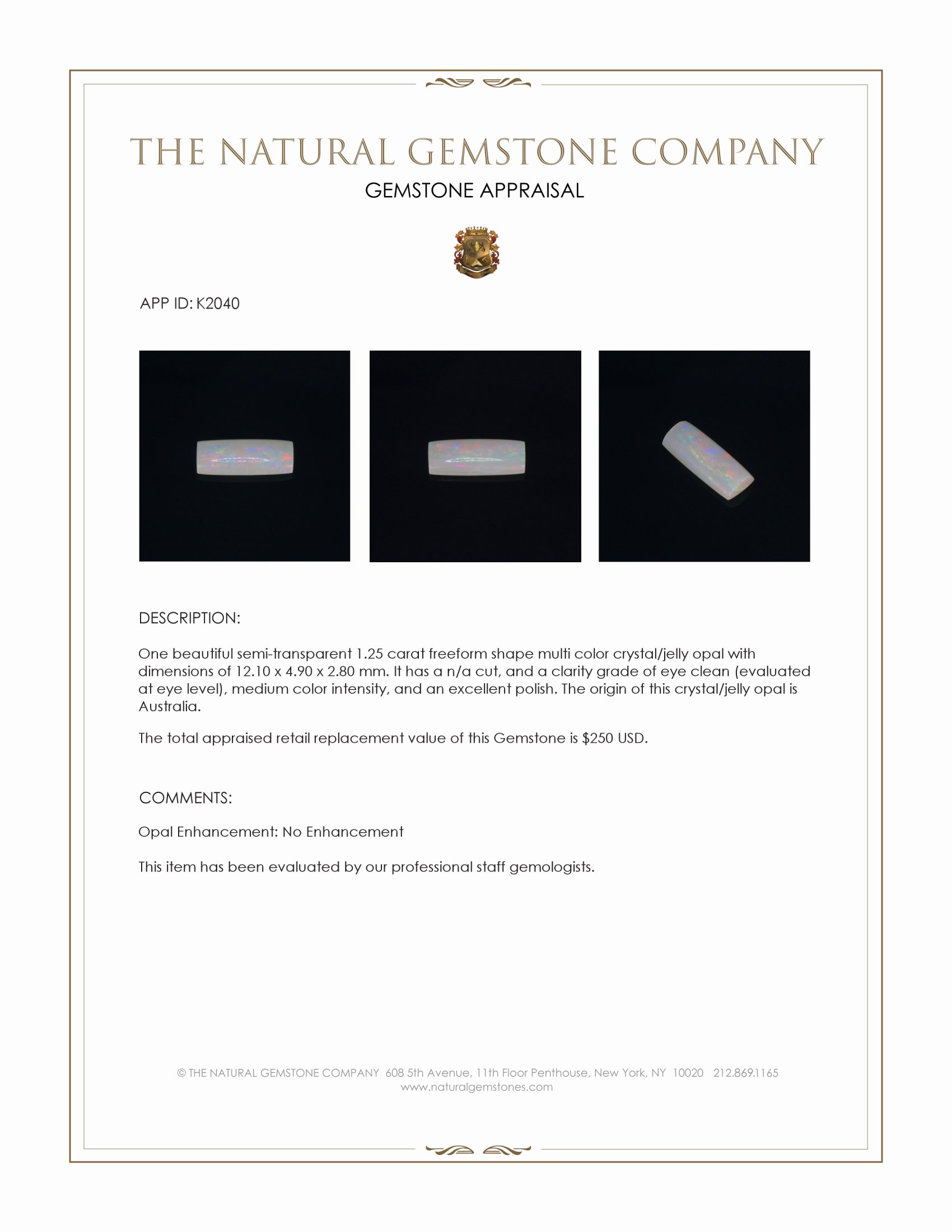 1.25 Ct. Cabochon Crystal/Jelly Opal from Australia