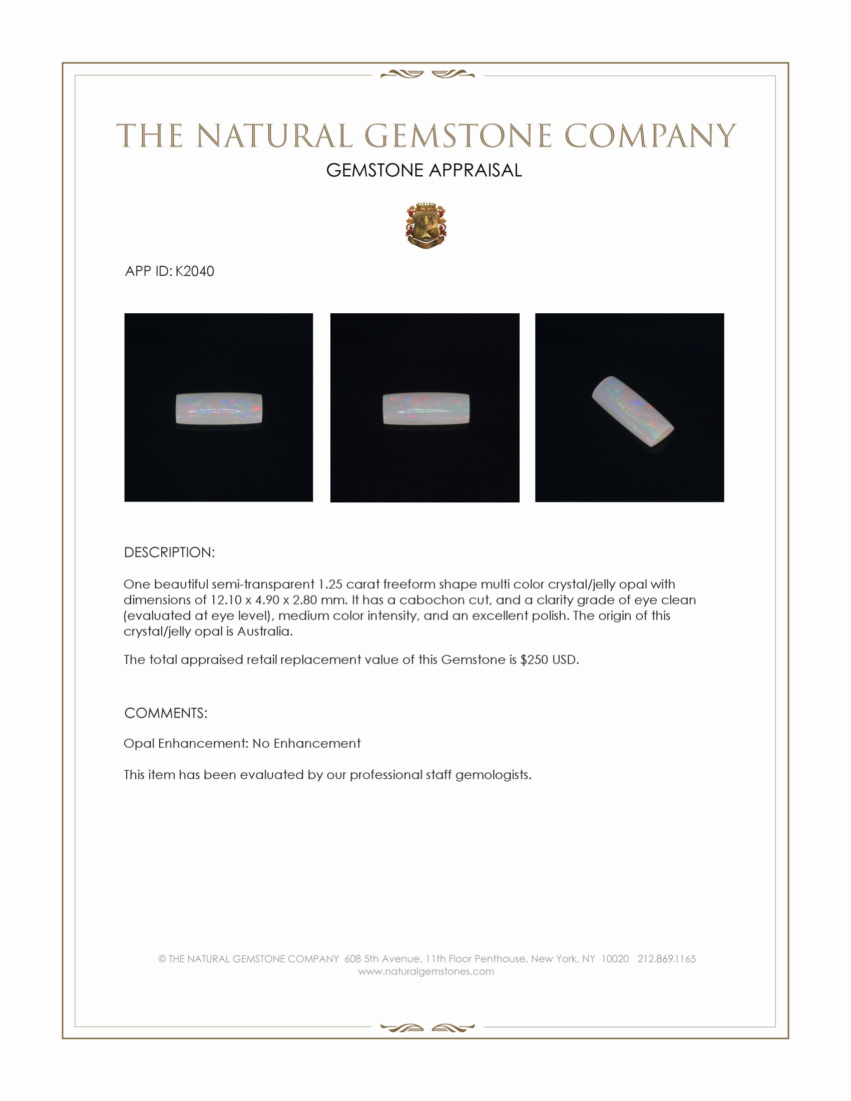 1.25 Ct. Cabochon Crystal/Jelly Opal from Australia