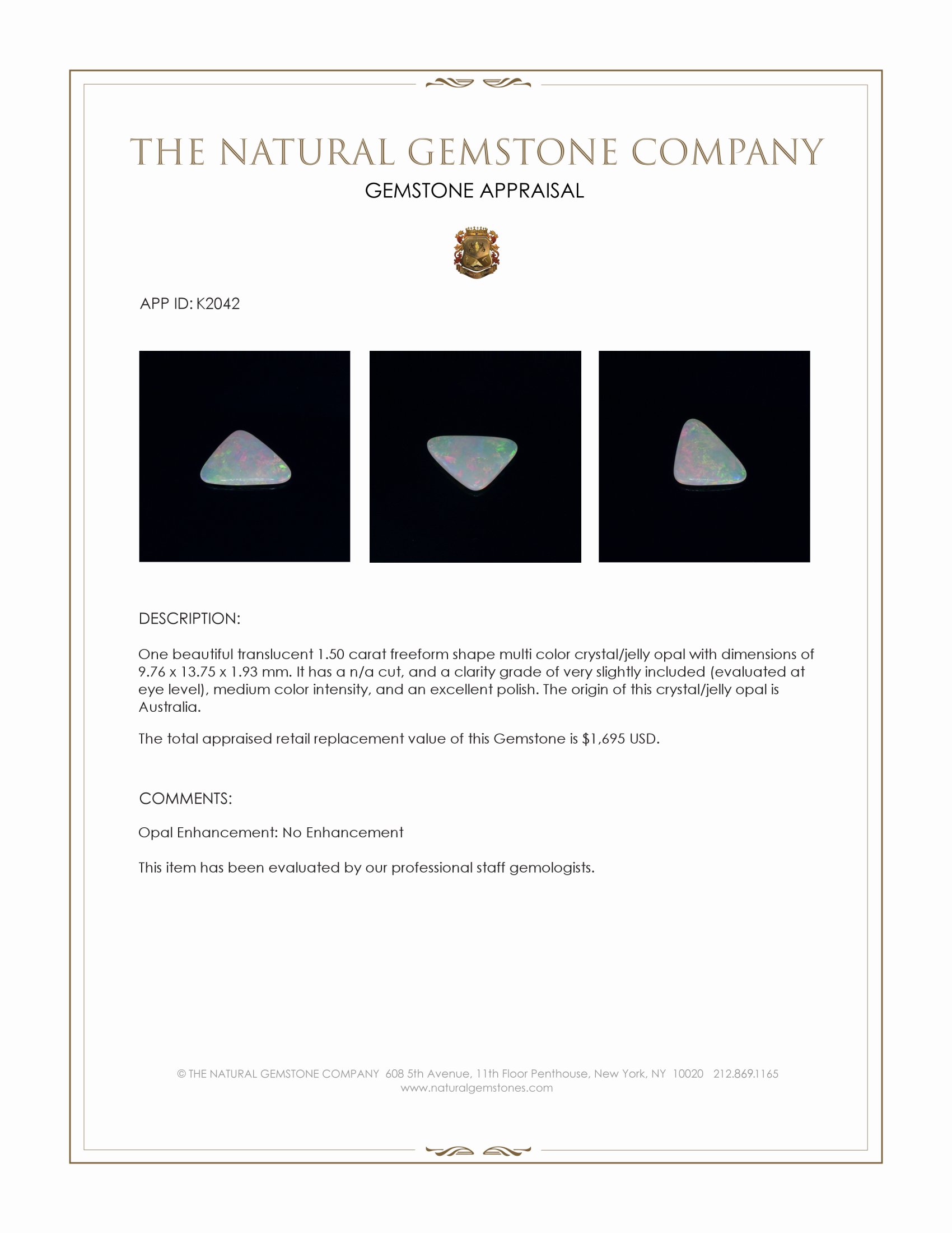 1.50 Ct. Crystal/Jelly Opal from Australia