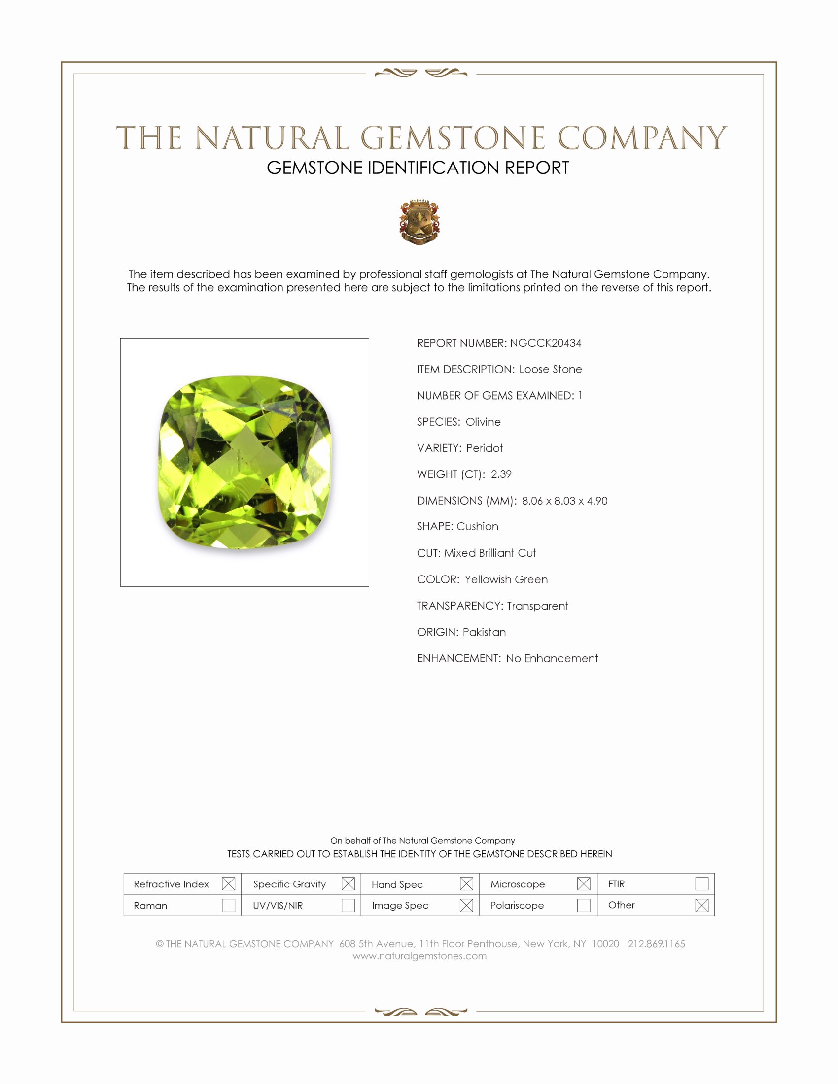 2.39 Ct. Yellowish Green Peridot from Pakistan