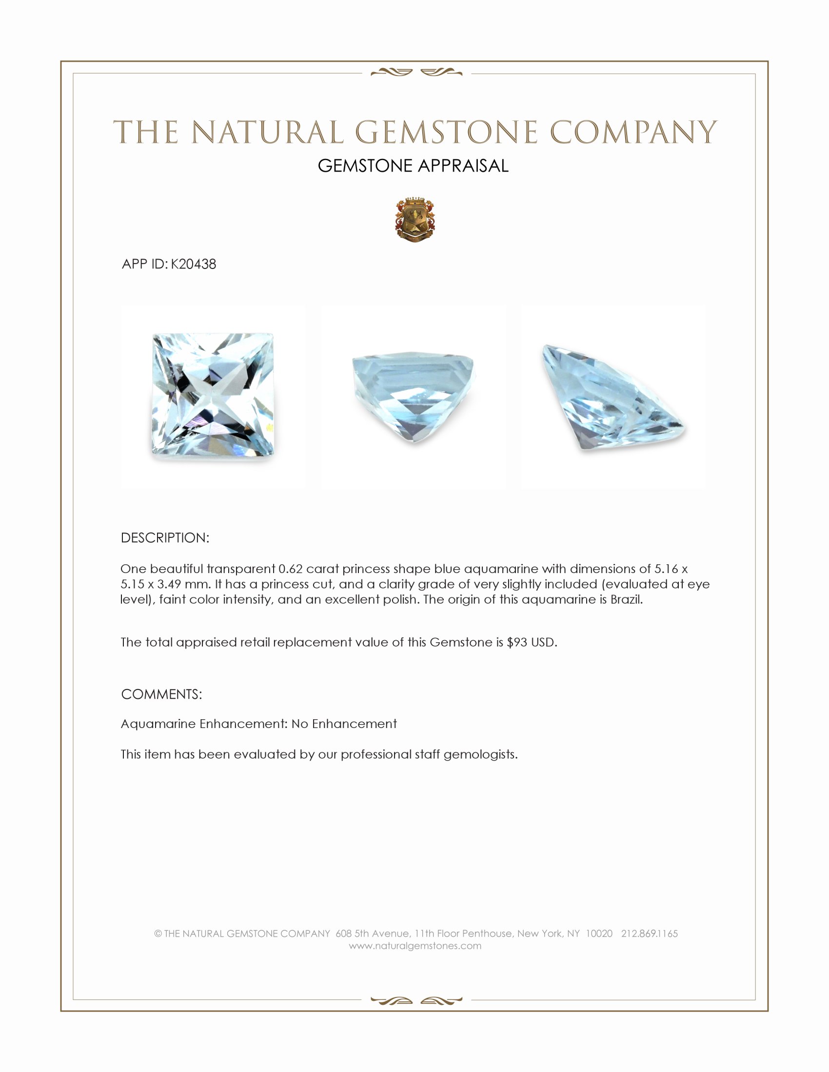 0.62 Ct. Aquamarine from Brazil