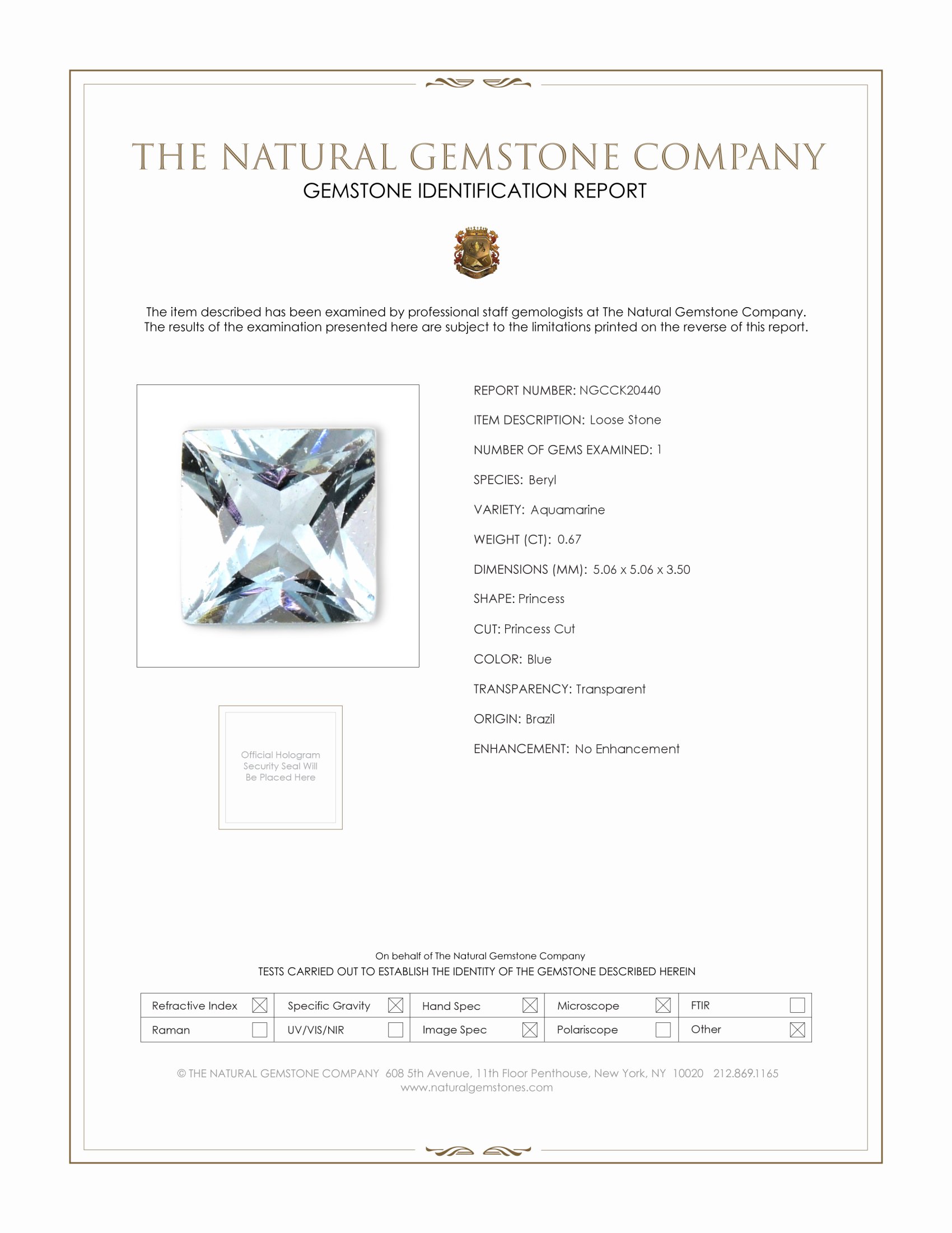 0.67 Ct. Blue Aquamarine from Brazil