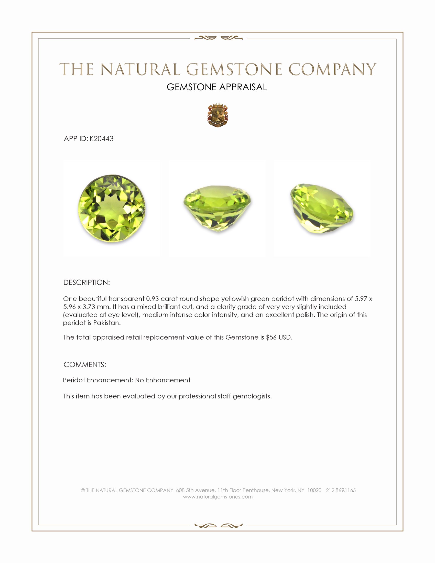 0.93 Ct. Peridot from Pakistan