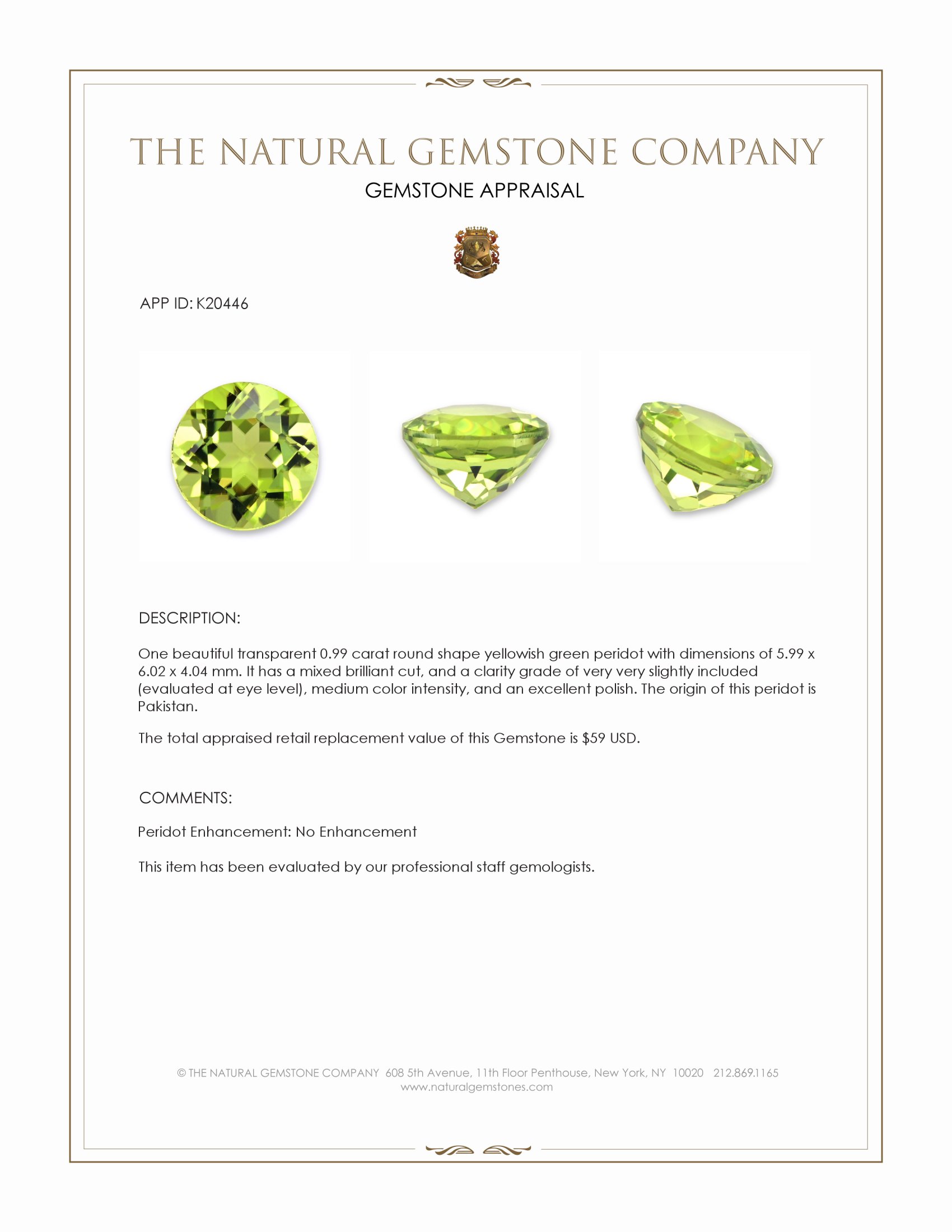 0.99 Ct. Peridot from Pakistan