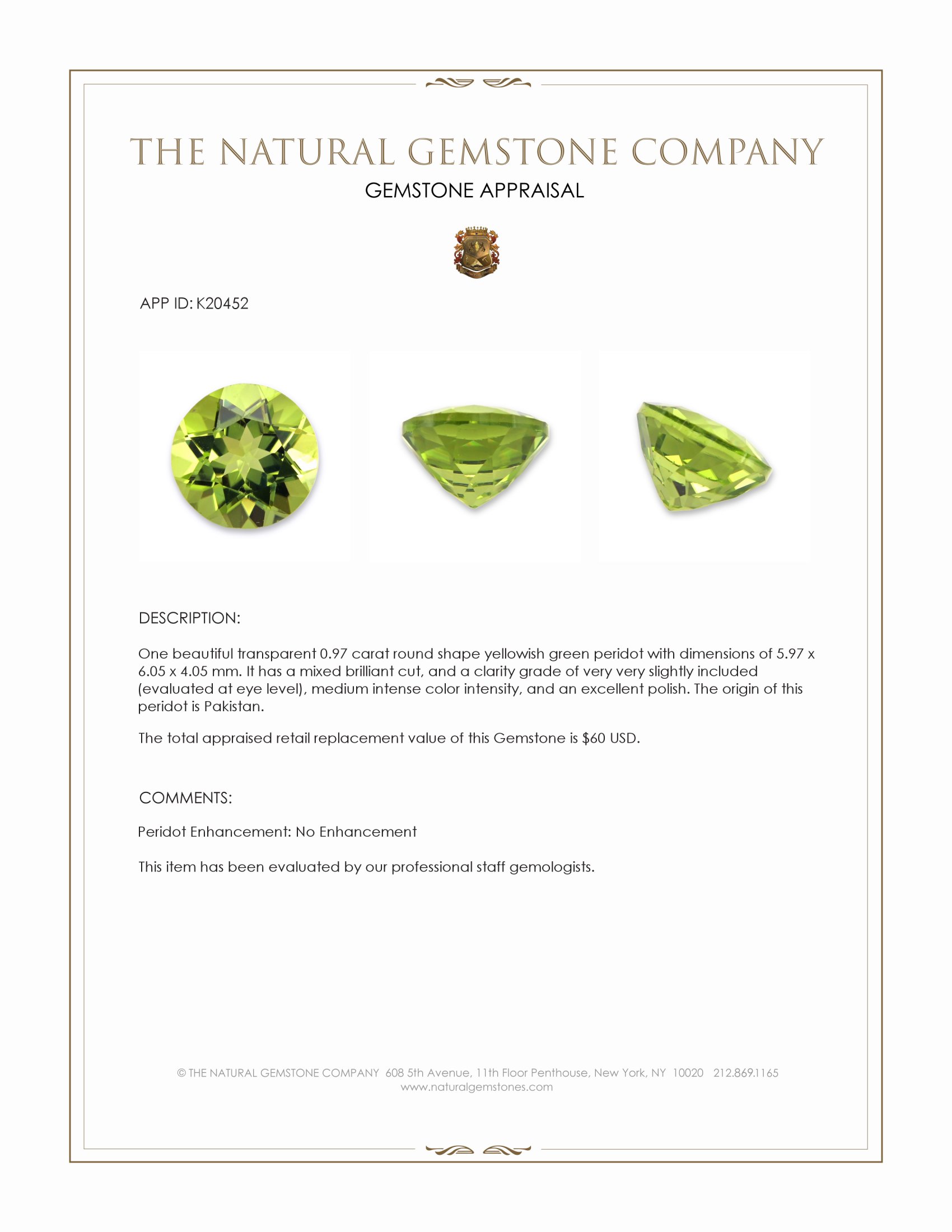 0.97 Ct. Peridot from Pakistan