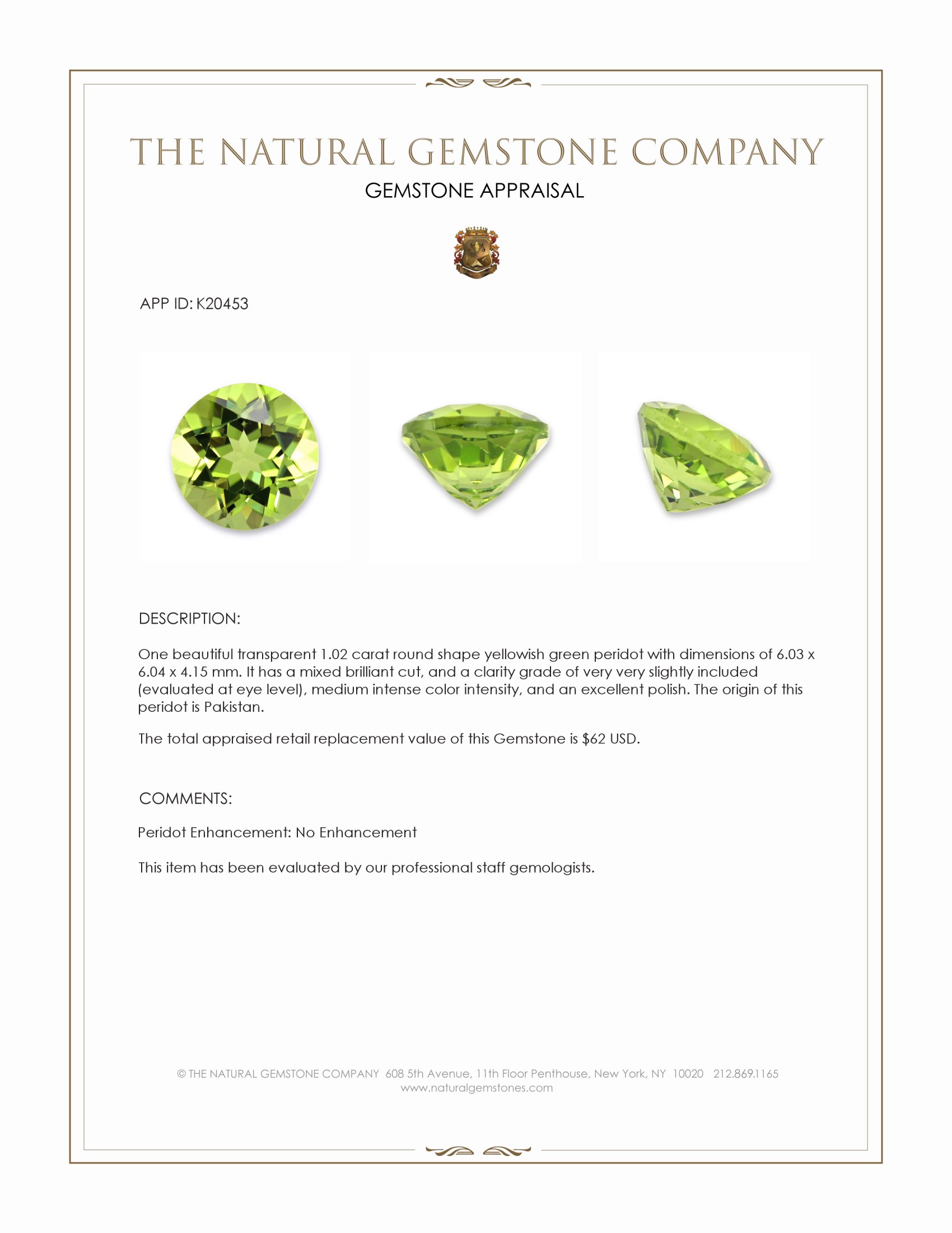 1.02 Ct. Peridot from Pakistan