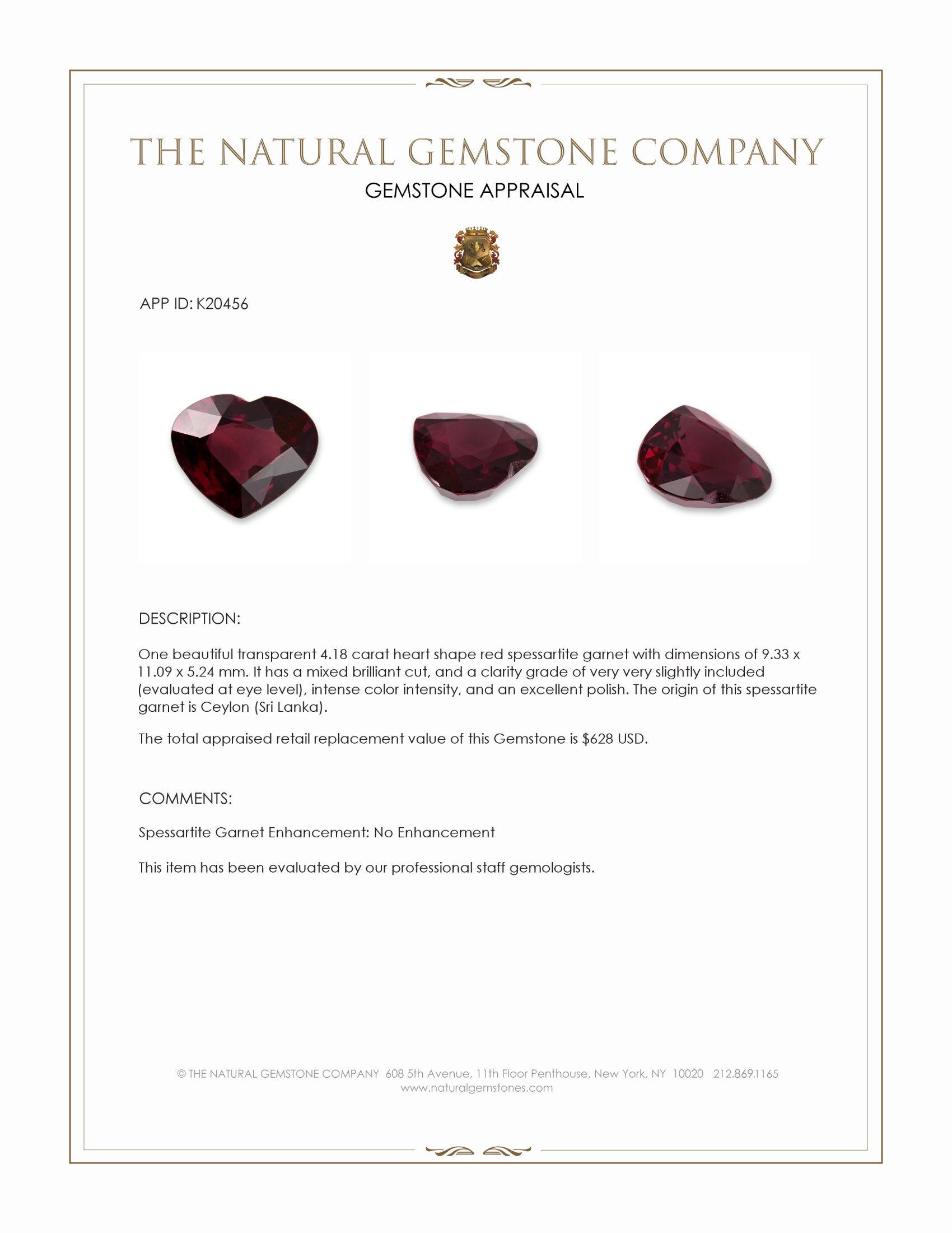 4.18 Ct. Spessartite Garnet from Ceylon (Sri Lanka)