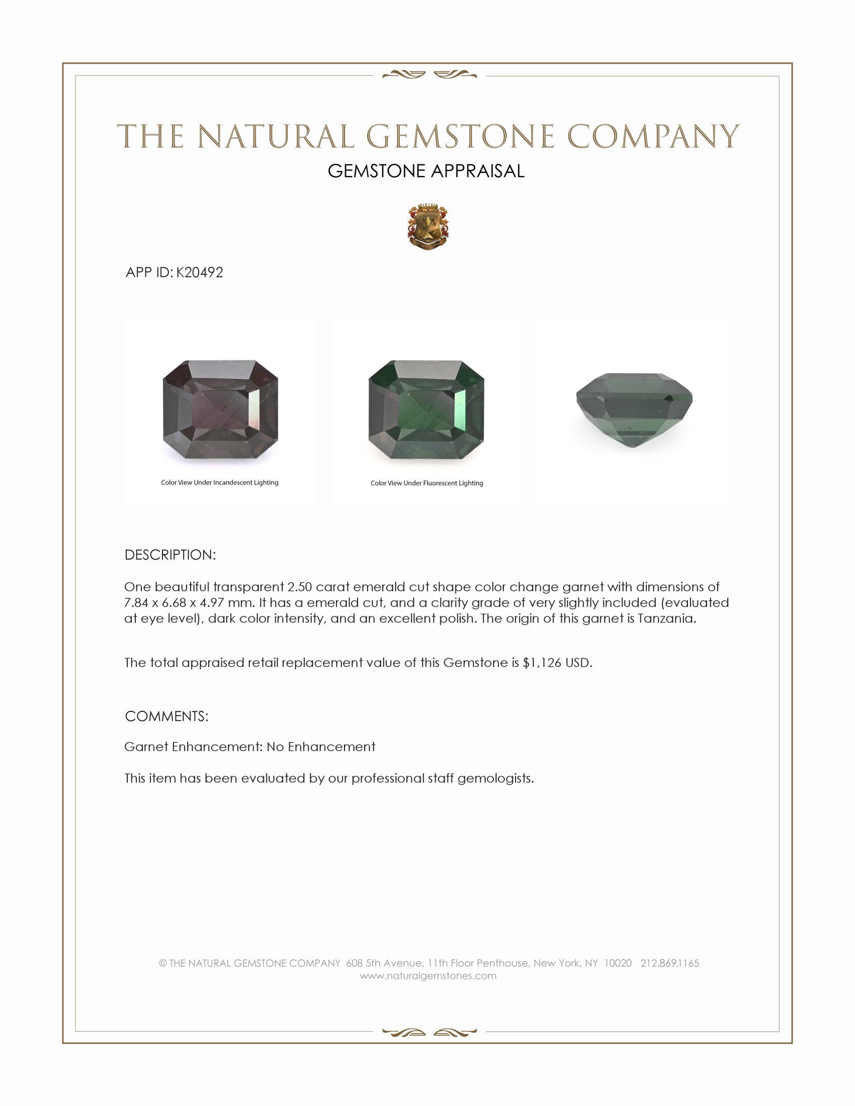 2.50 Ct. Color Change Garnet from Tanzania