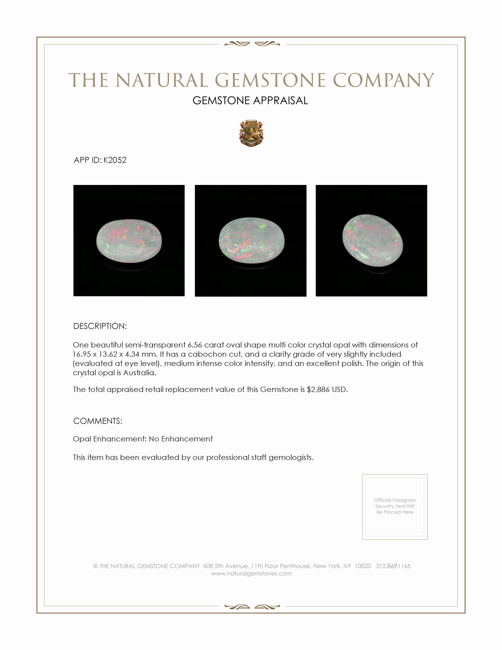 6.56 Ct. Cabochon Crystal/Jelly Opal from Australia