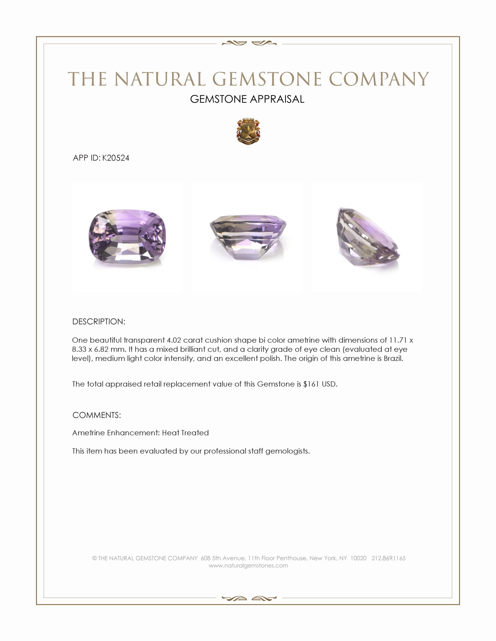 4.02 Ct. Ametrine from Brazil