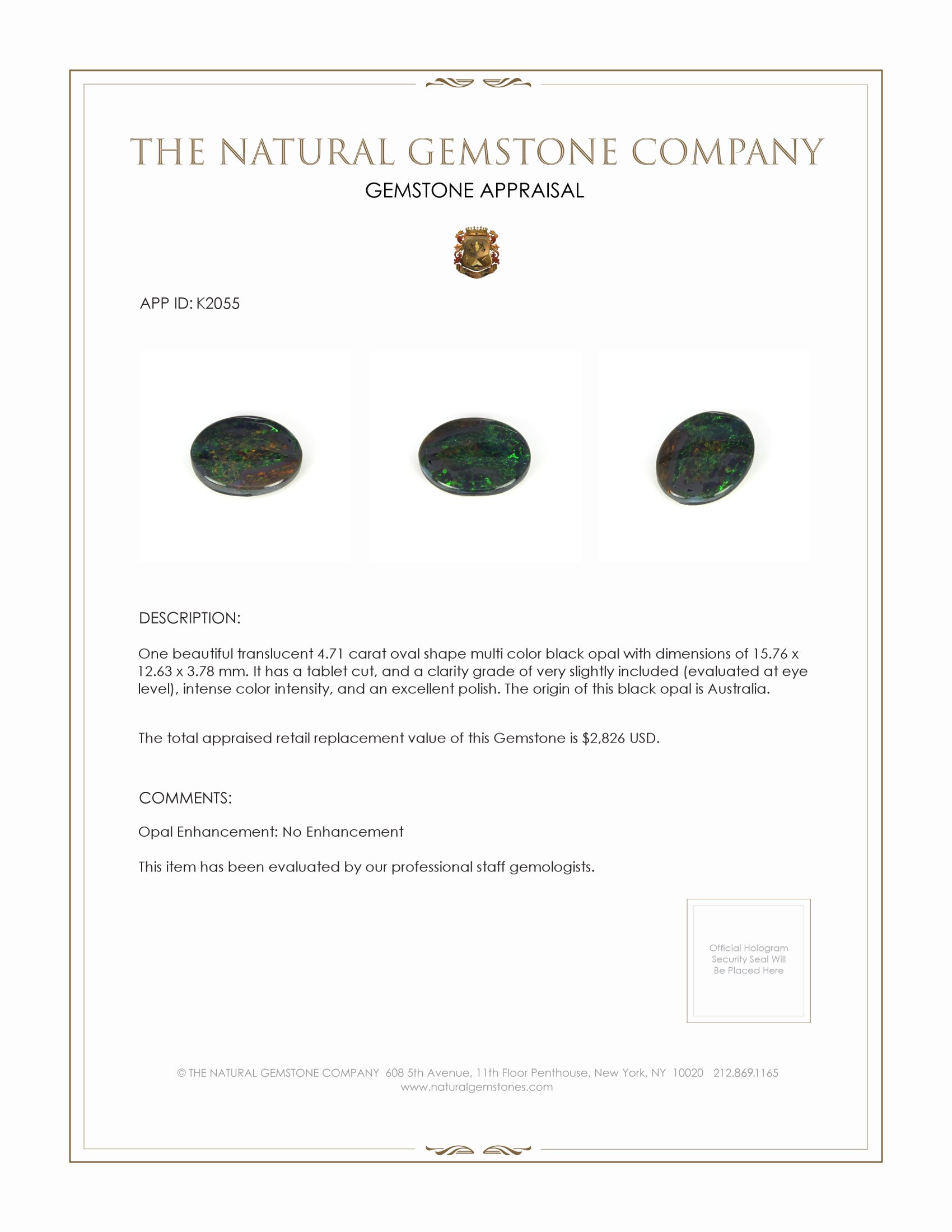 4.71 Ct. Black Opal from Australia