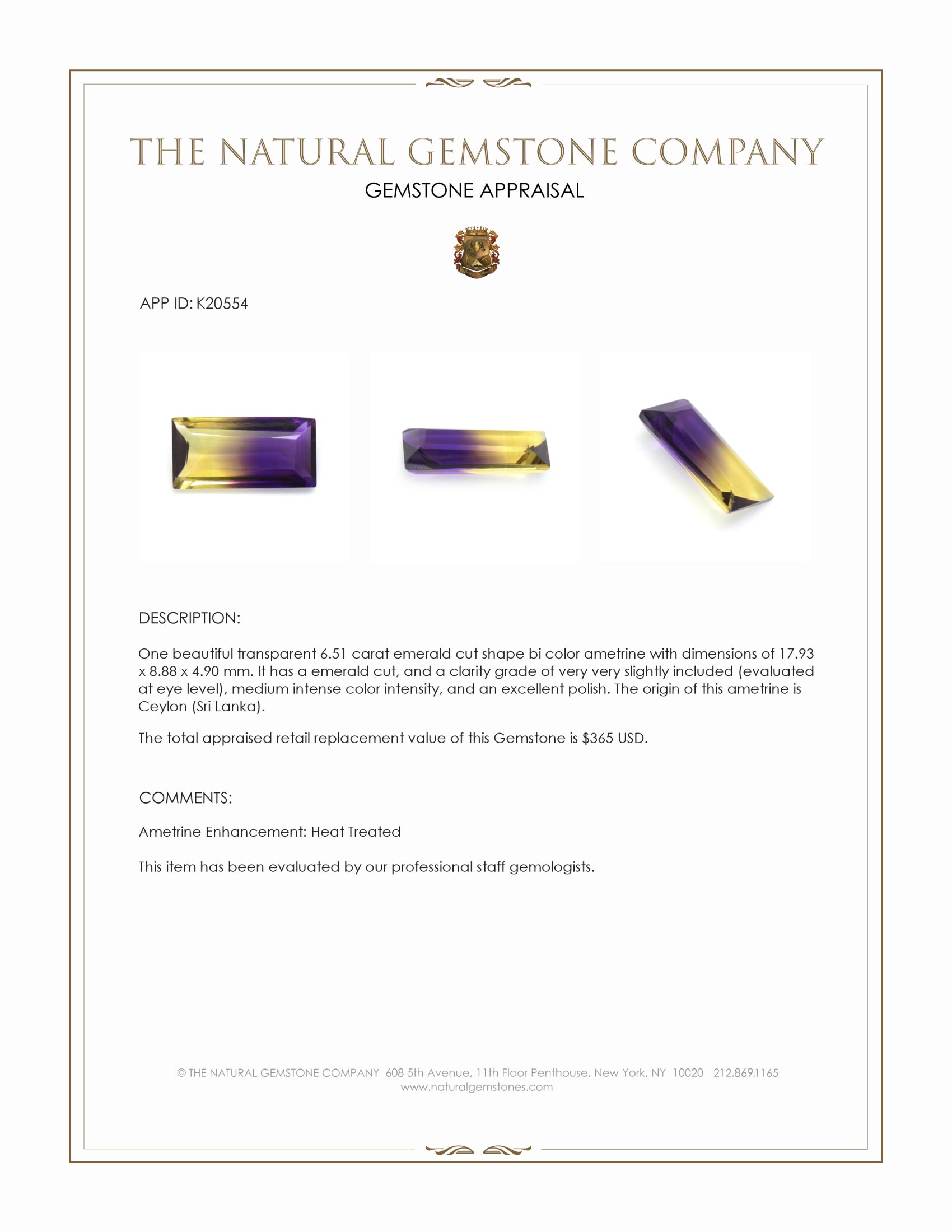 6.51 Ct. Ametrine from Ceylon (Sri Lanka)