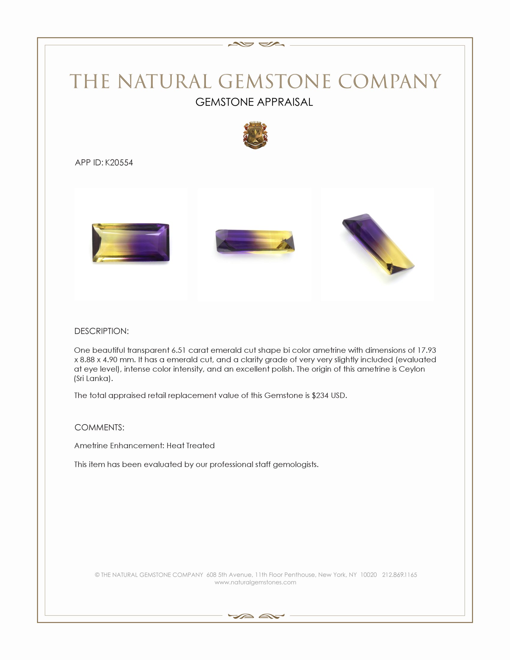 6.51 Ct. Ametrine from Ceylon (Sri Lanka)