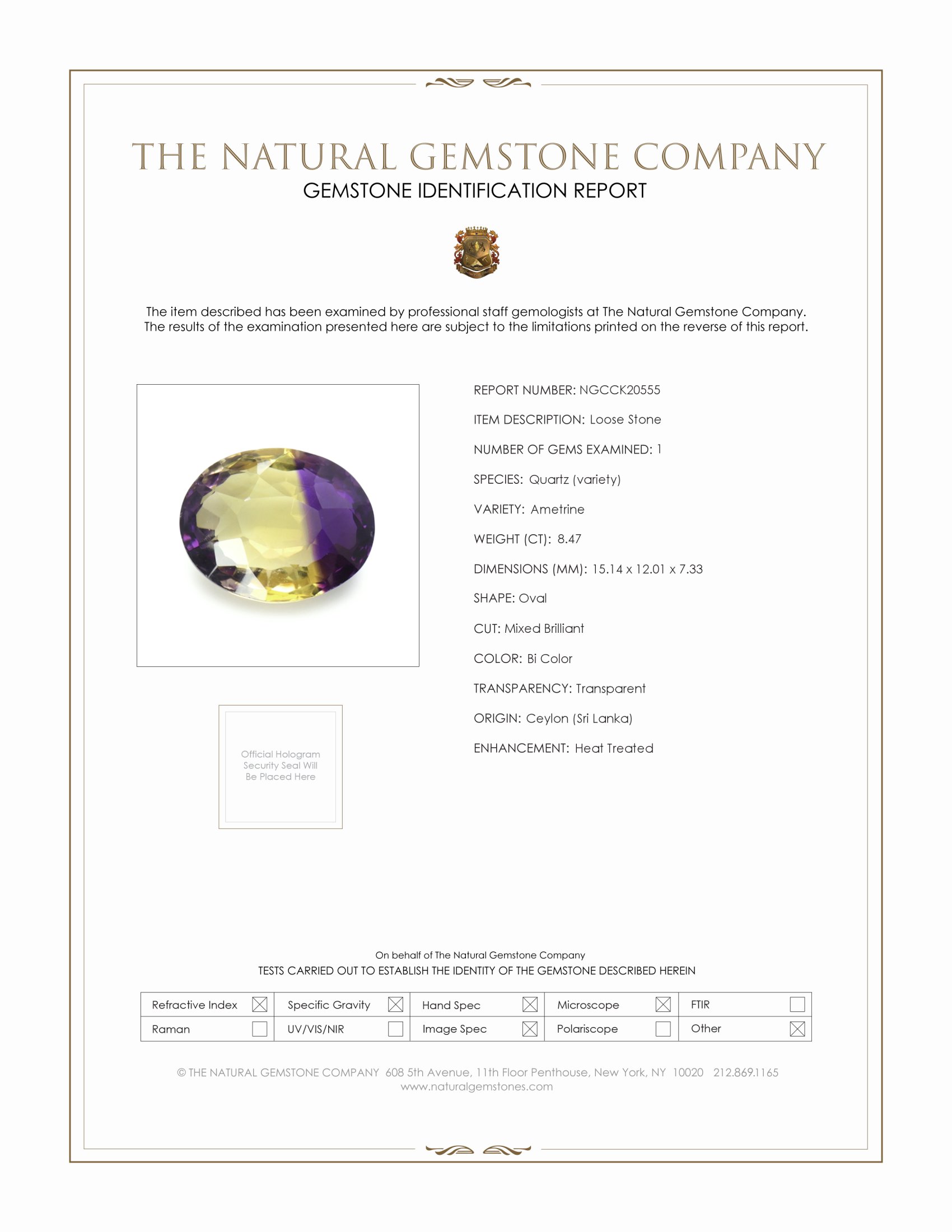 8.47 Ct. Bi Color Ametrine from Ceylon (Sri Lanka)