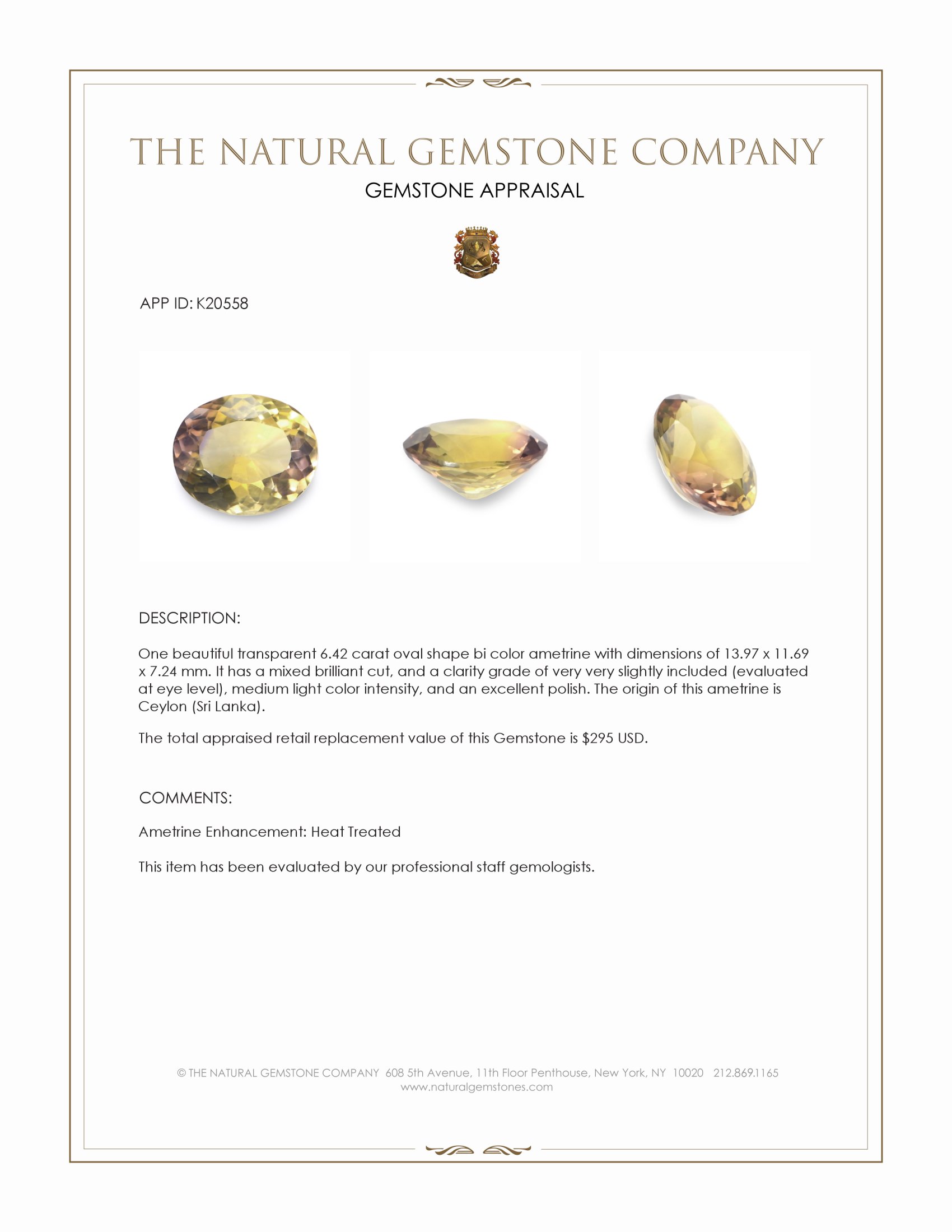 6.42 Ct. Ametrine from Ceylon (Sri Lanka)