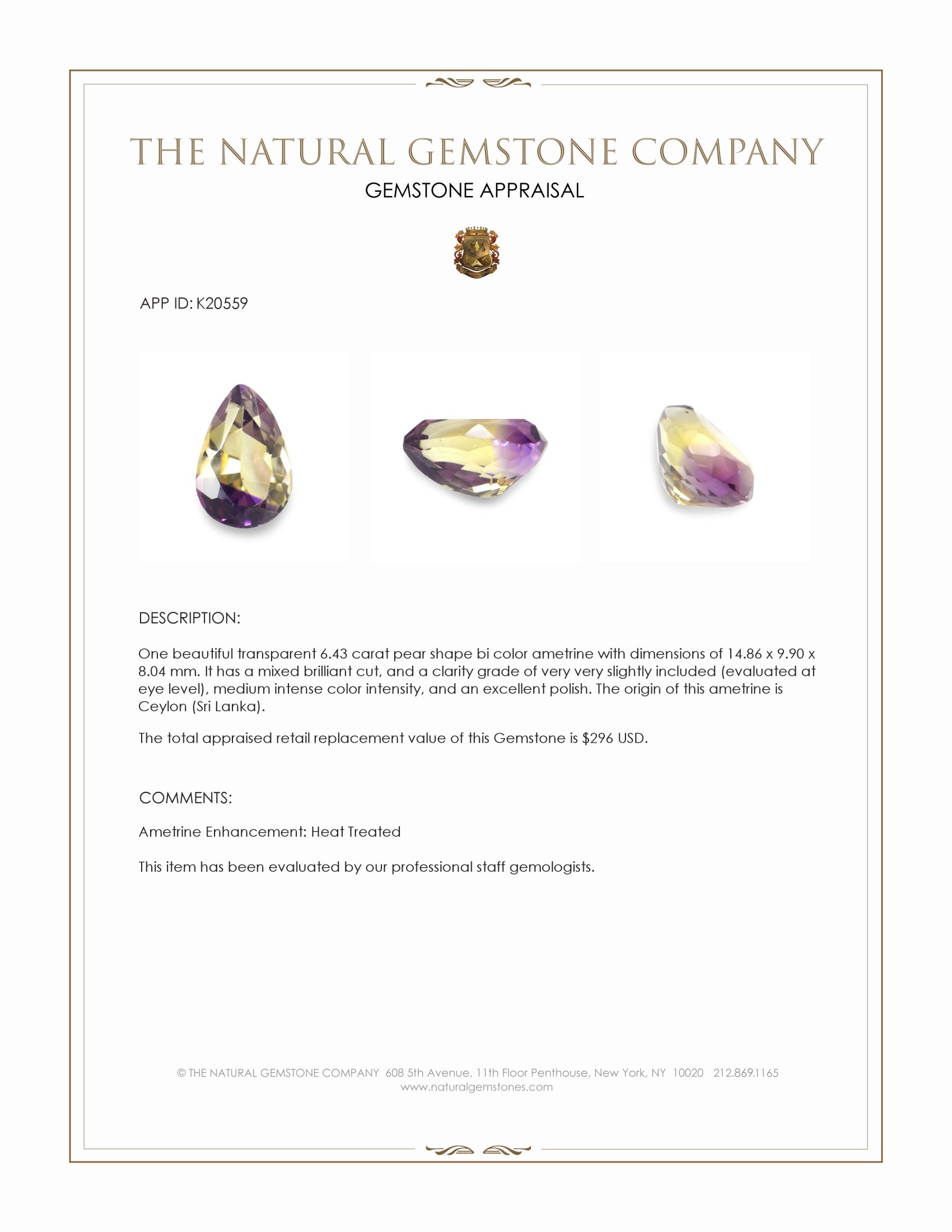 6.43 Ct. Bi Color Ametrine from Ceylon (Sri Lanka)