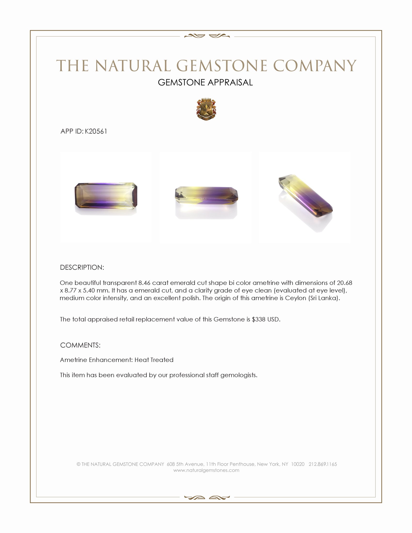 8.46 Ct. Ametrine from Ceylon (Sri Lanka)