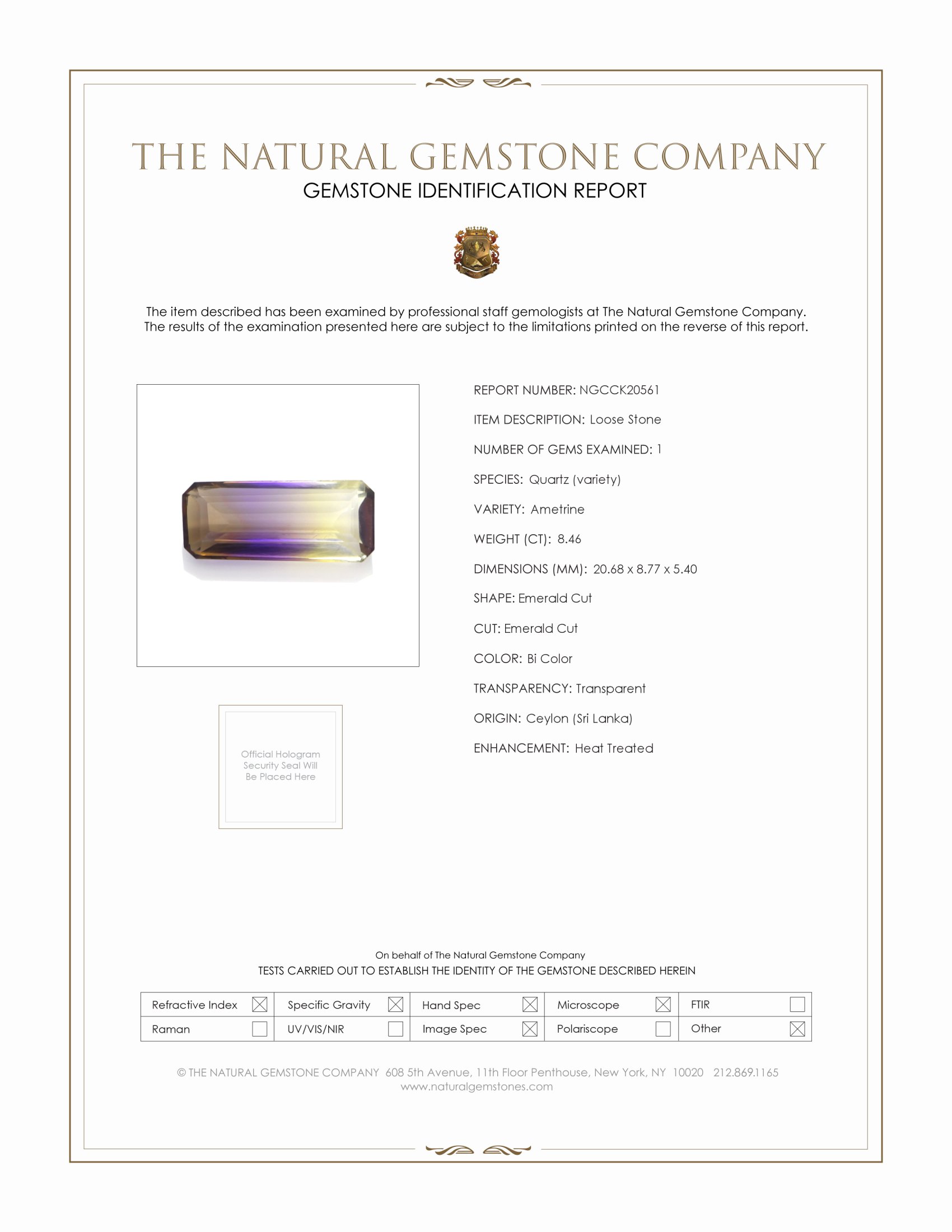 8.46 Ct. Bi Color Ametrine from Ceylon (Sri Lanka)