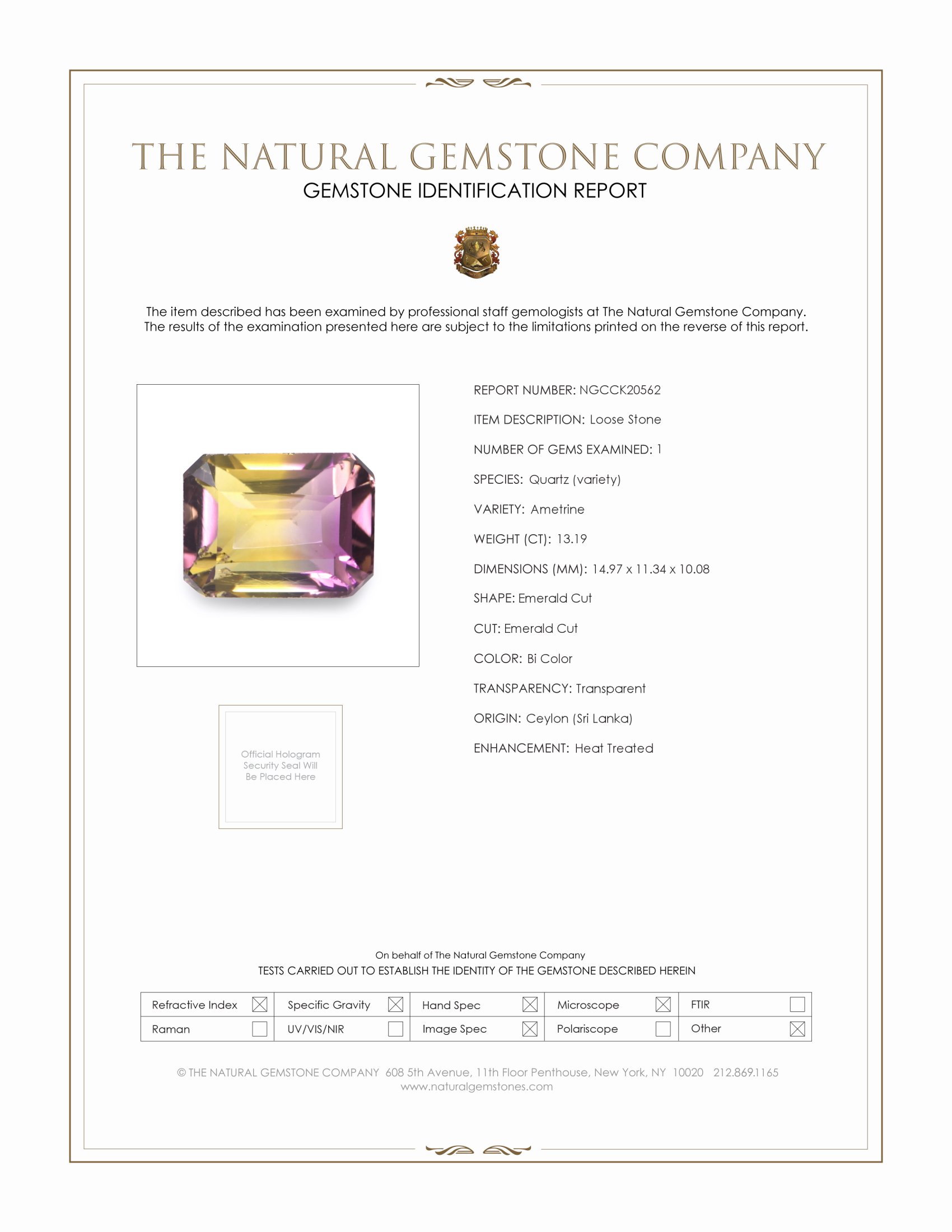 13.19 Ct. Bi Color Ametrine from Ceylon (Sri Lanka)