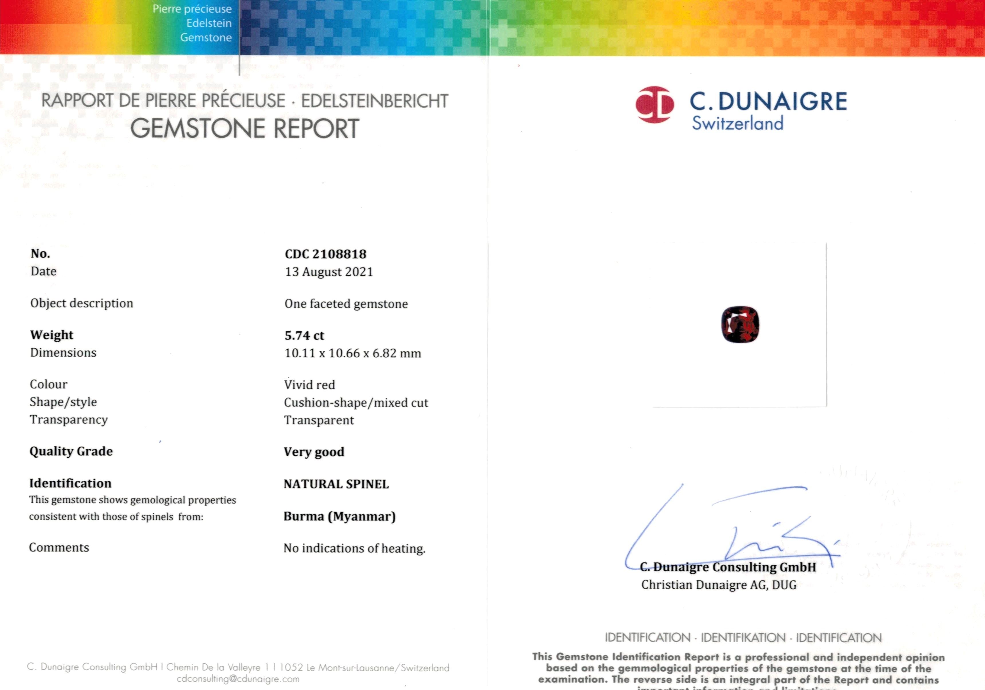 5.74 Ct. Spinel from Burma (Myanmar)