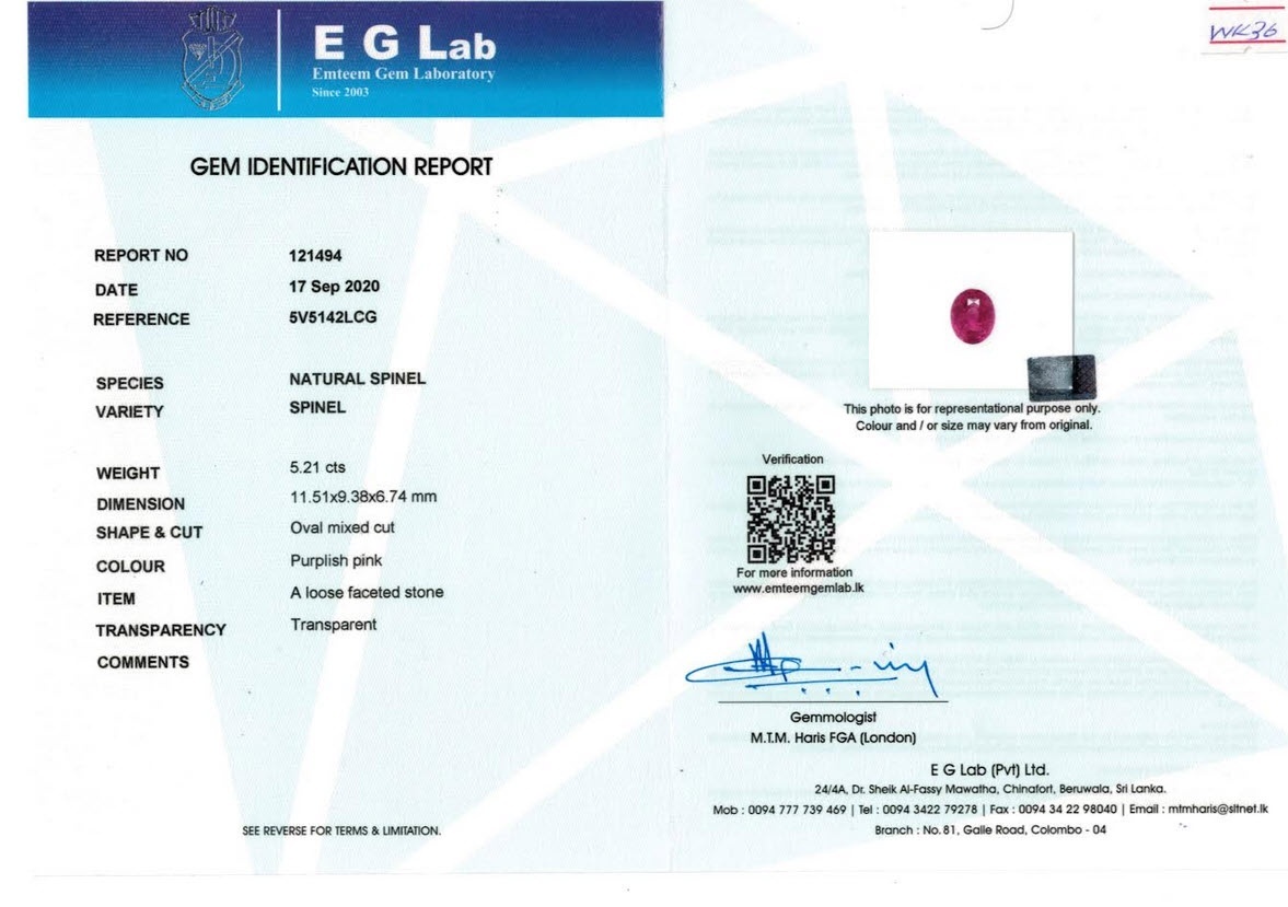 5.21 Ct. Spinel from Ceylon (Sri Lanka)