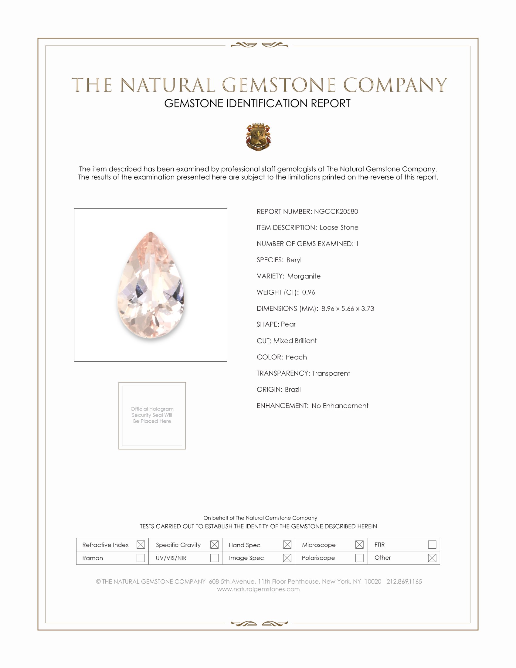 0.96 Ct. Morganite from Brazil