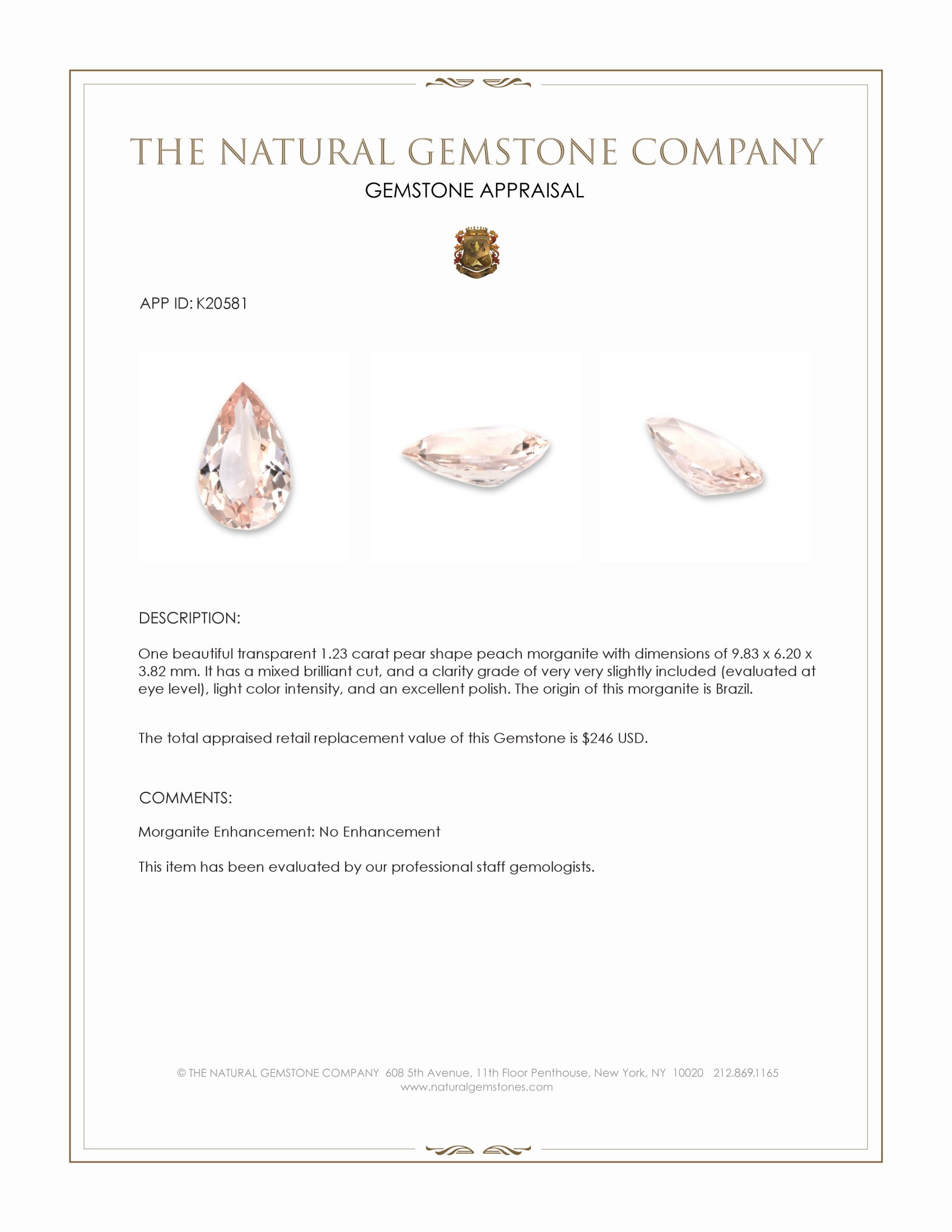1.23 Ct. Peach Morganite from Brazil