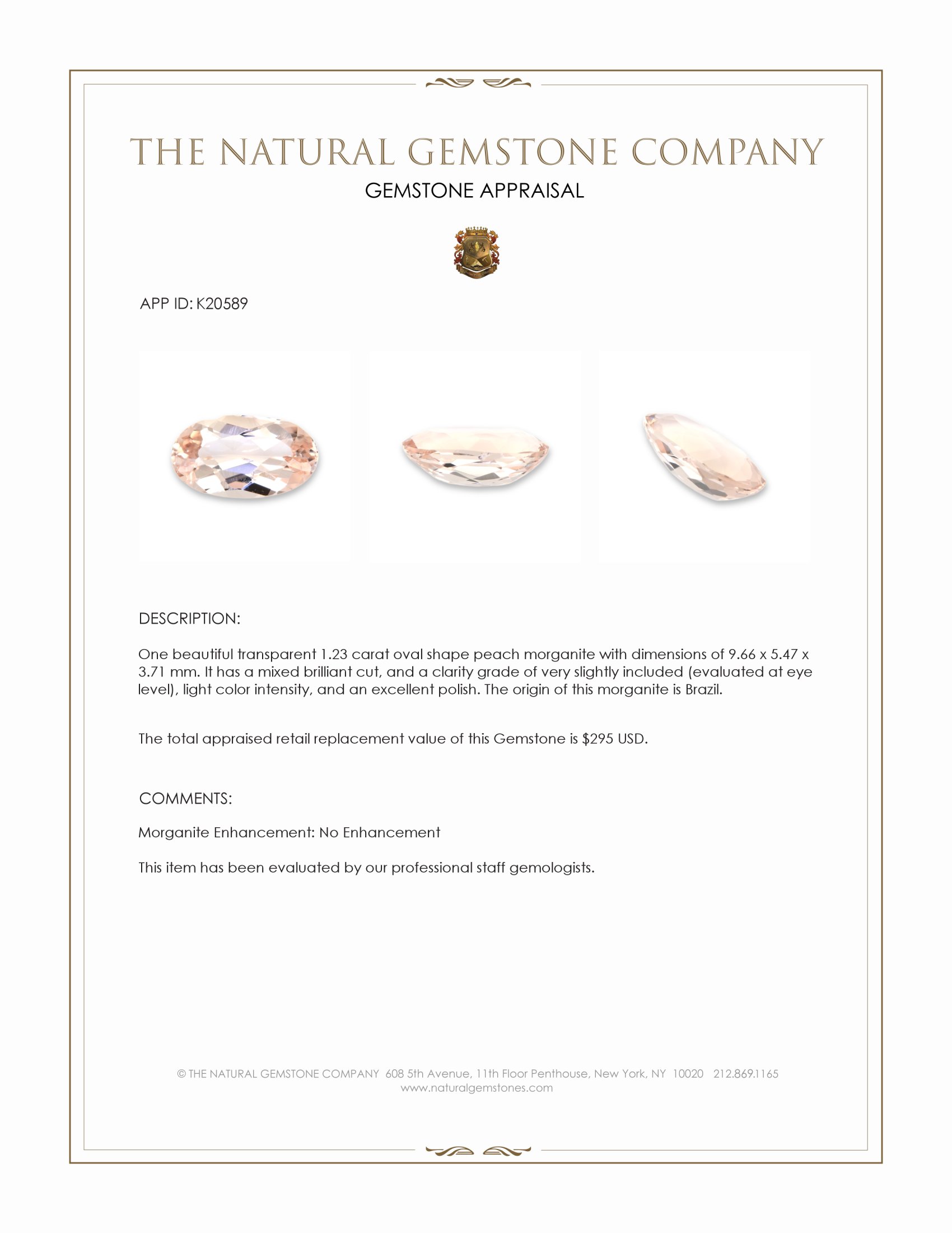 1.23 Ct. Morganite from Brazil