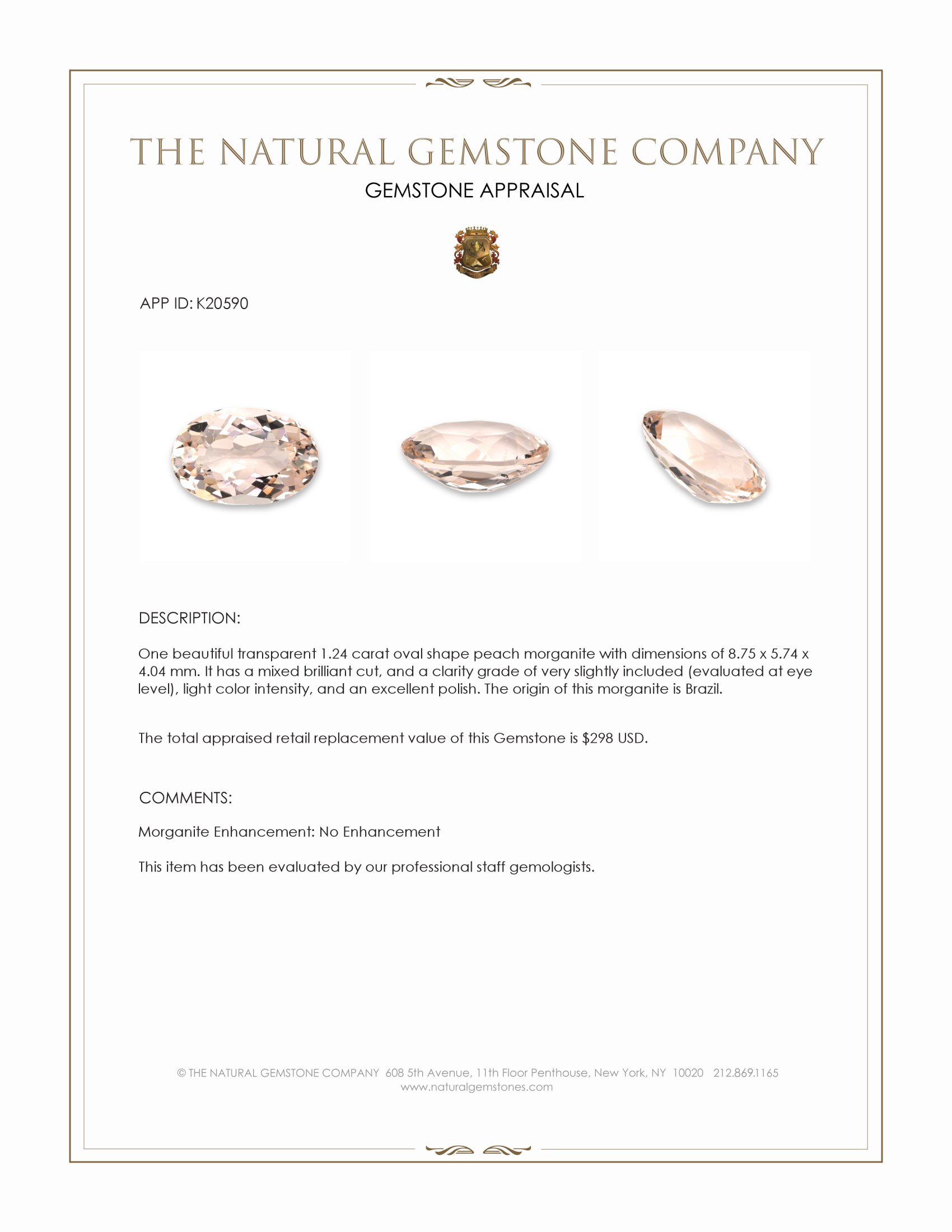 1.24 Ct. Peach Morganite from Brazil