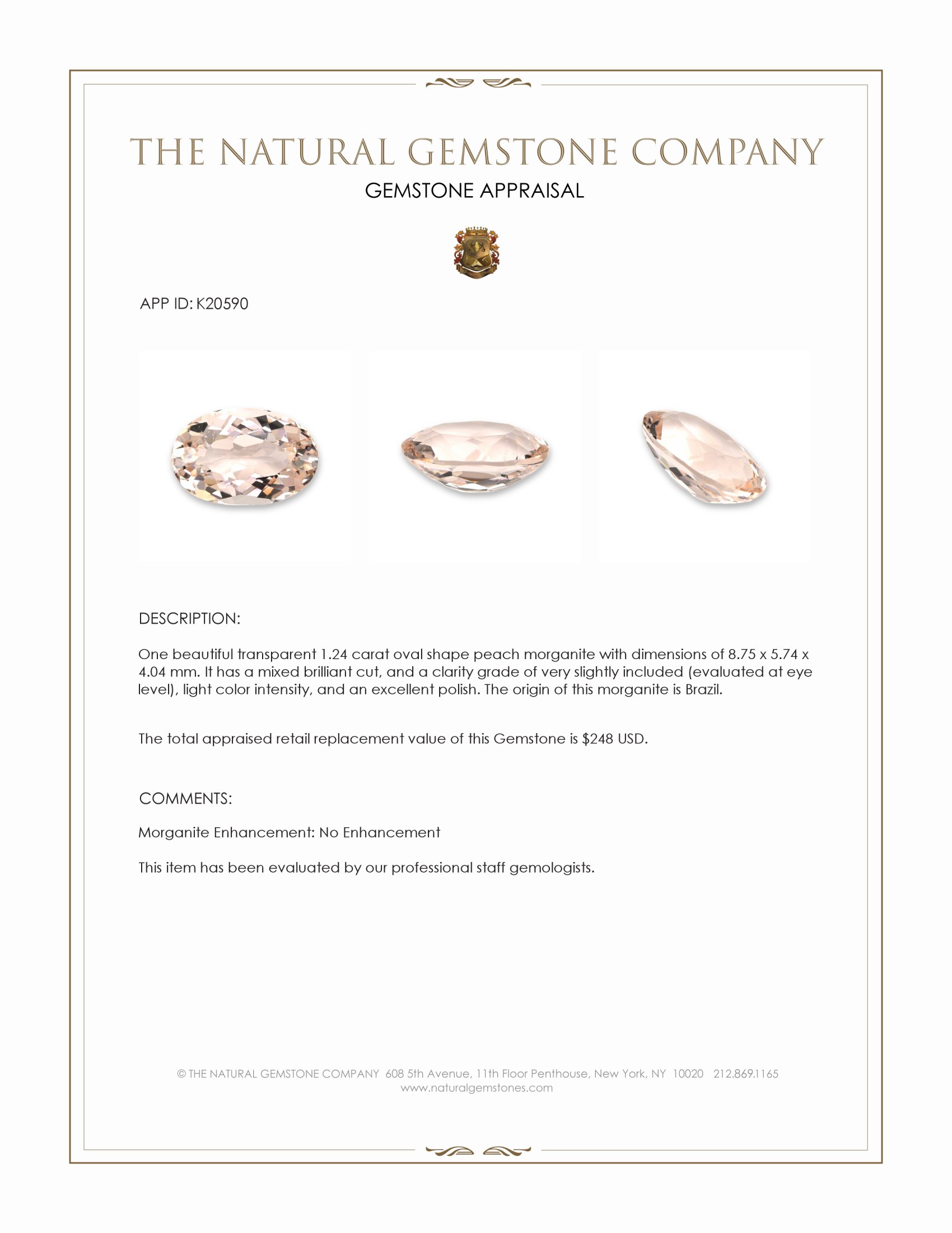 1.24 Ct. Peach Morganite from Brazil