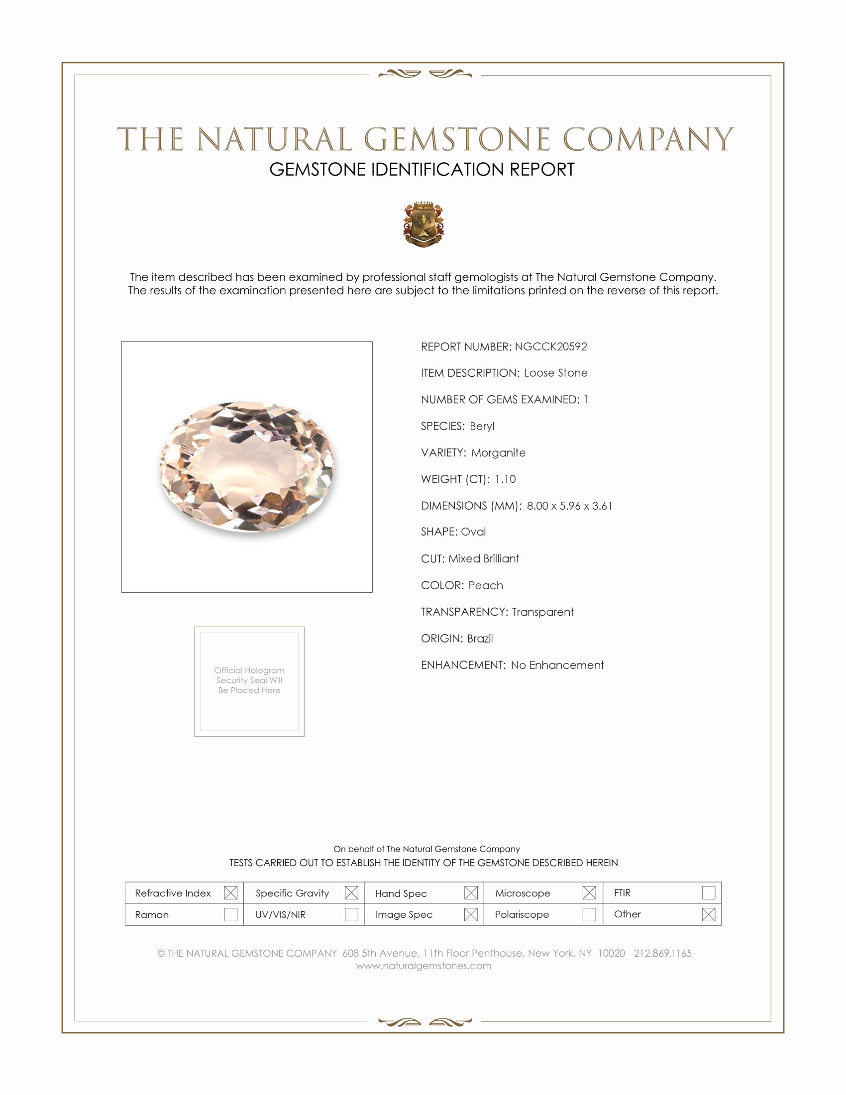 1.10 Ct. Morganite from Brazil