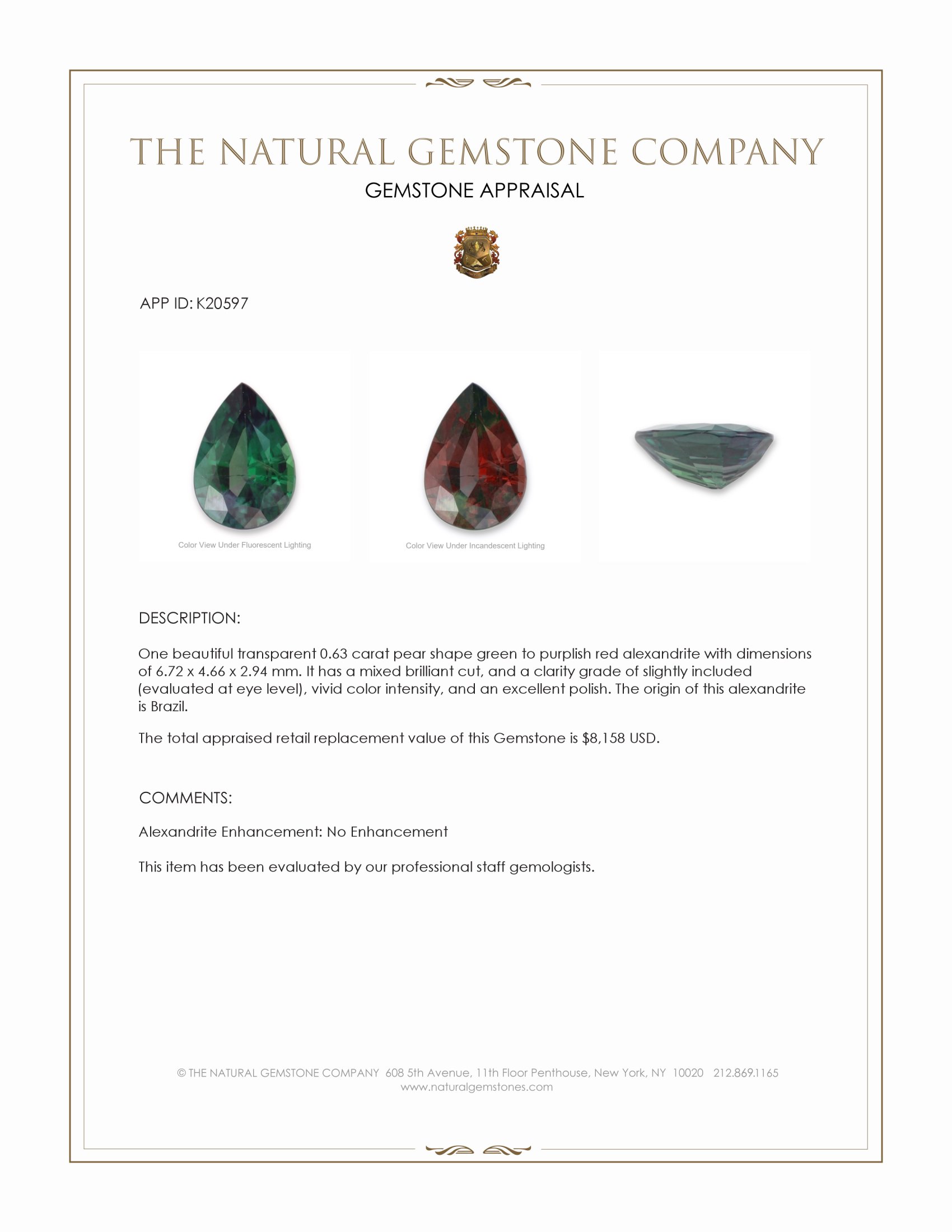 0.63 Ct. Alexandrite from Brazil