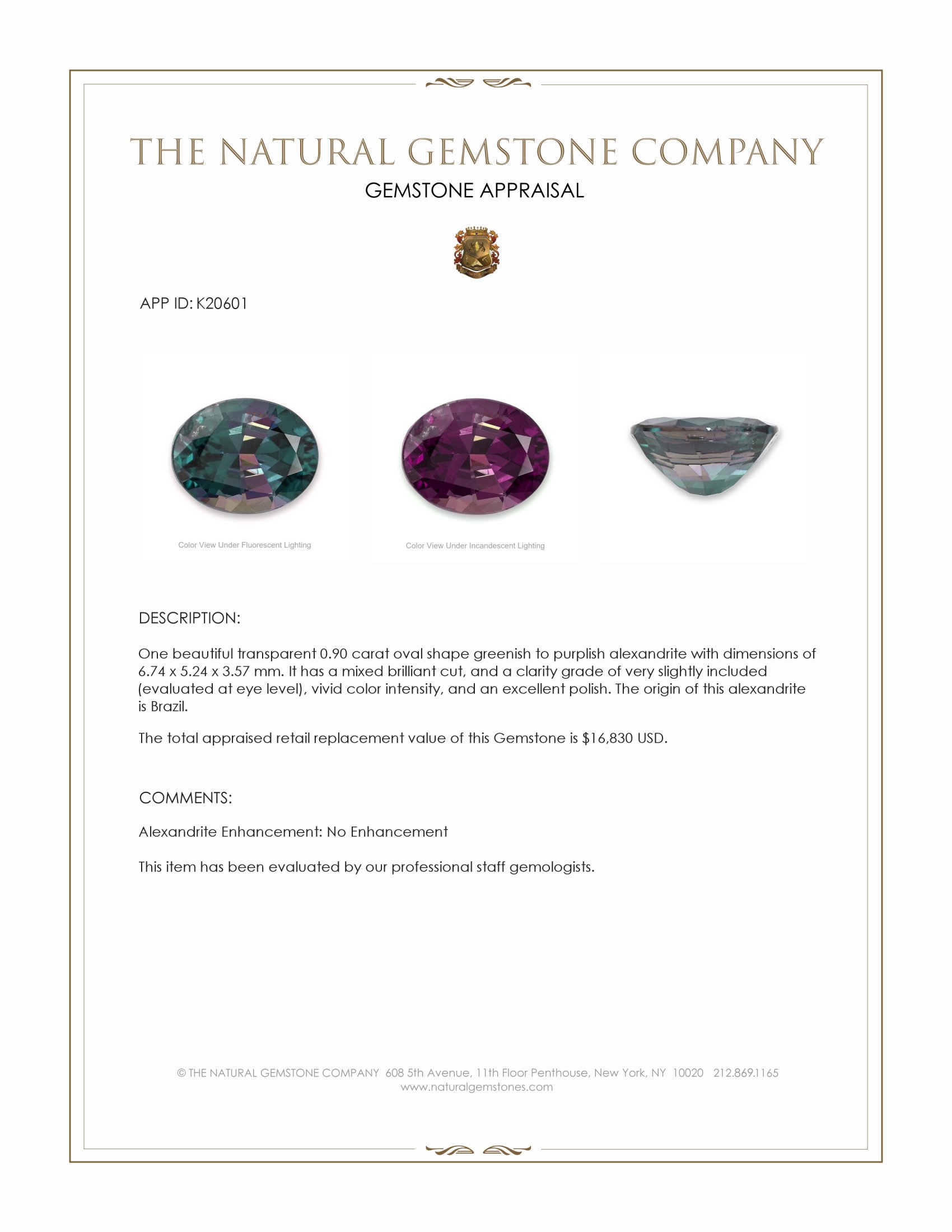0.90 Ct. Alexandrite from Brazil