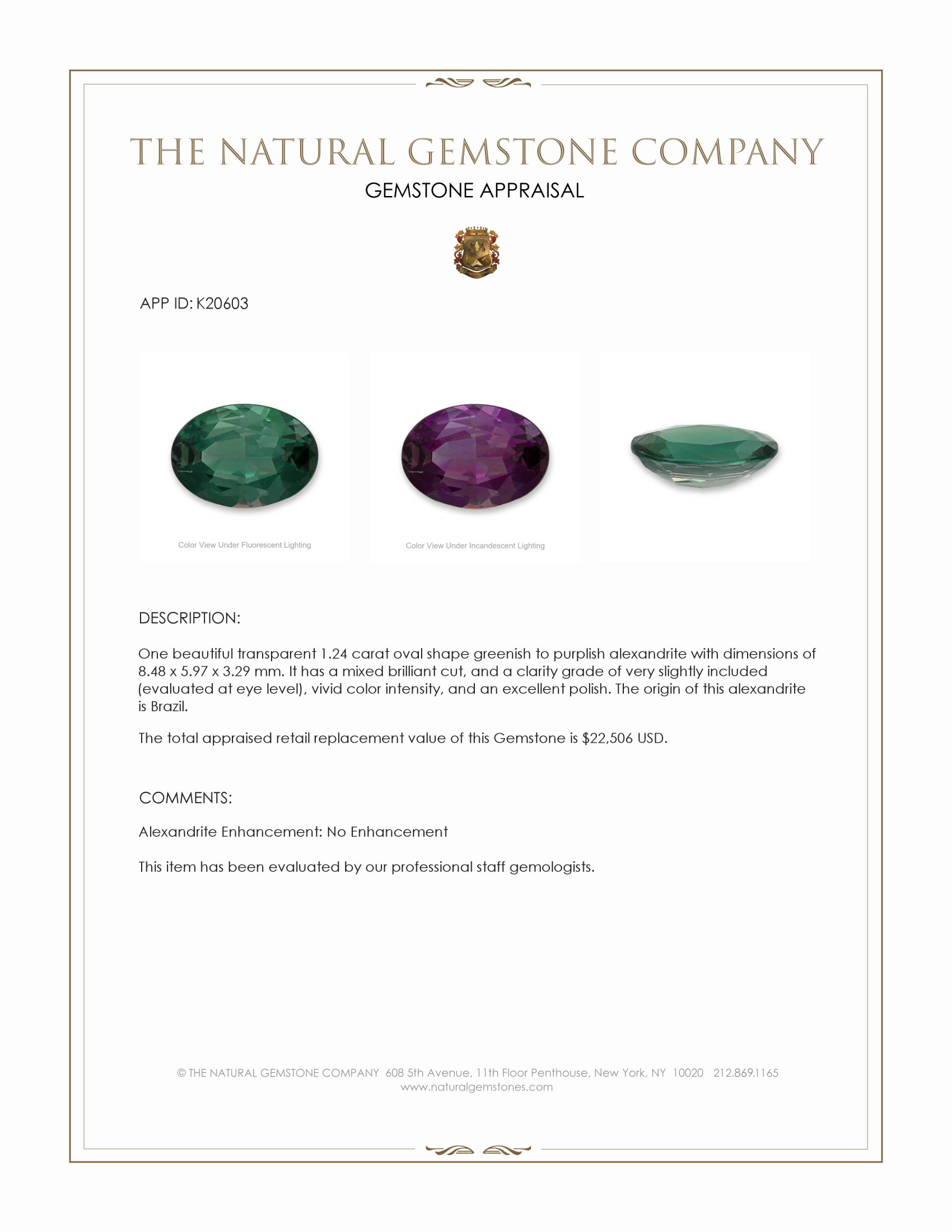 1.24 Ct. Alexandrite from Brazil