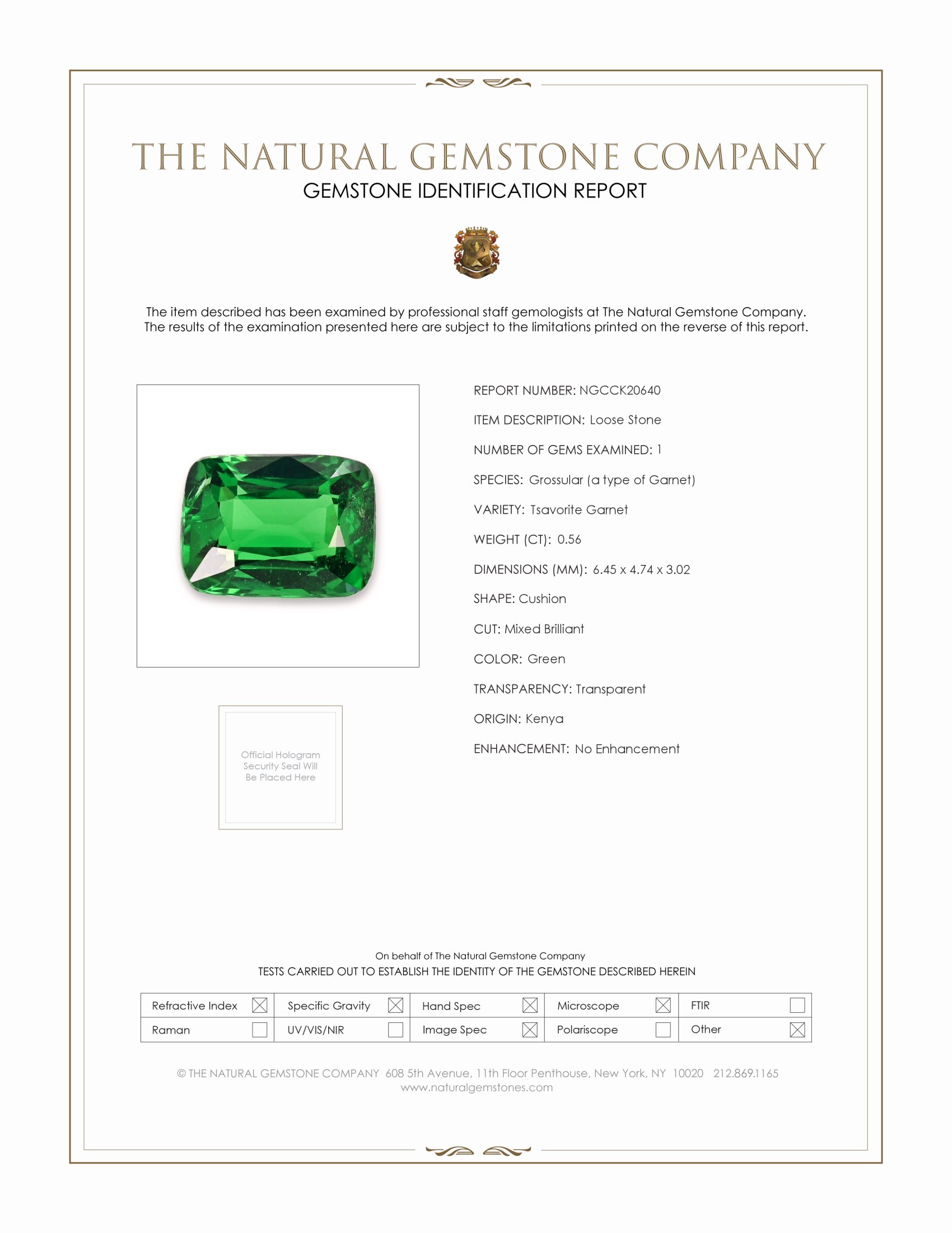0.84 Ct. Tsavorite Garnet from Kenya