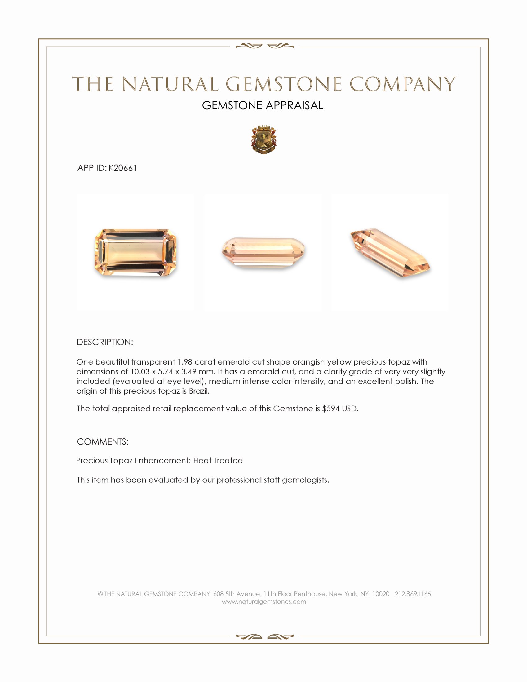 1.98 Ct. Precious Topaz from Brazil