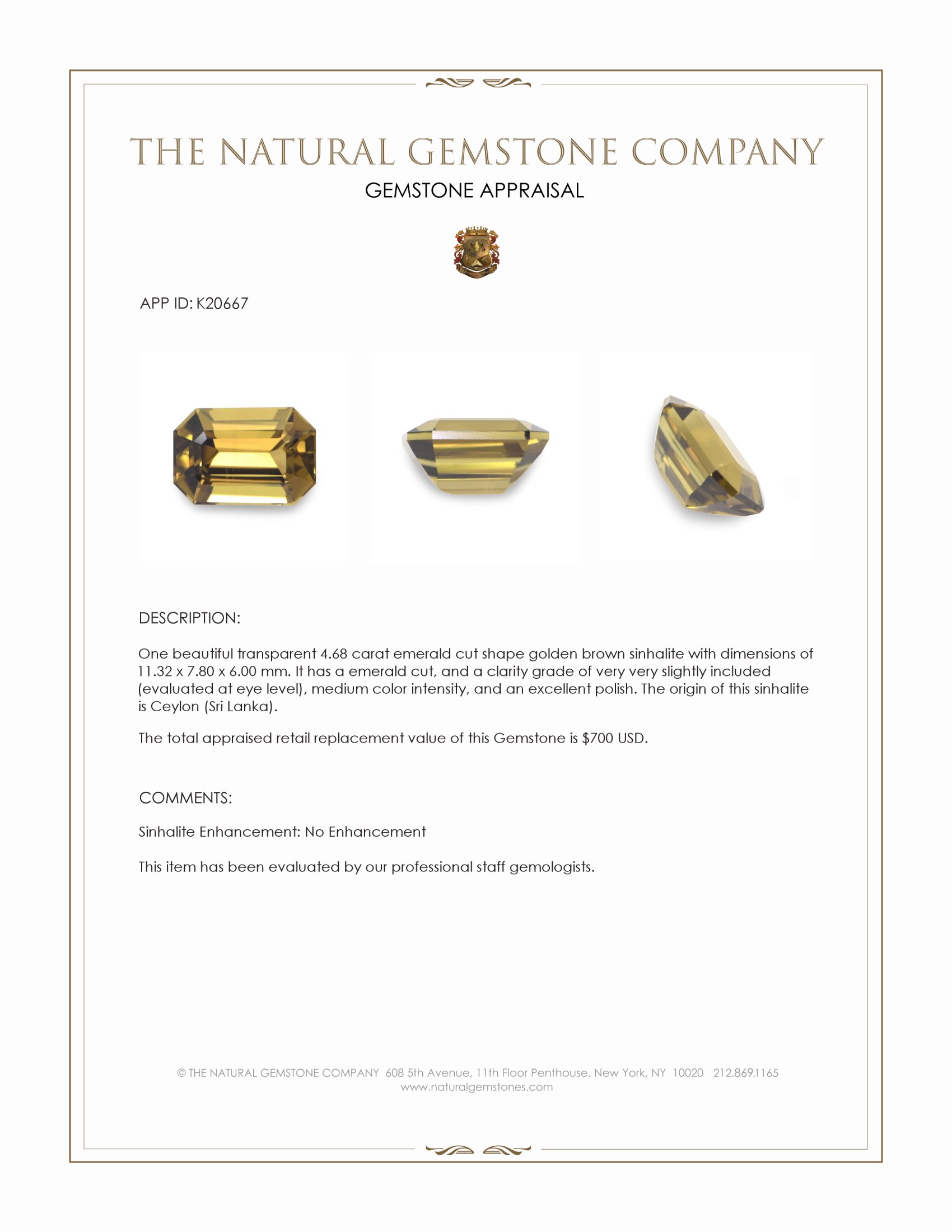 4.68 Ct. Sinhalite from Ceylon (Sri Lanka)