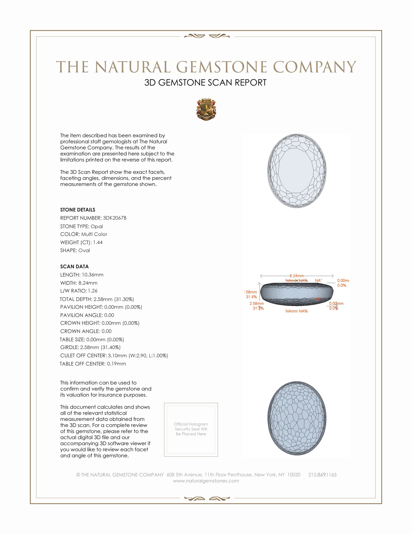 1.44 Ct. Crystal/Jelly Opal from Australia