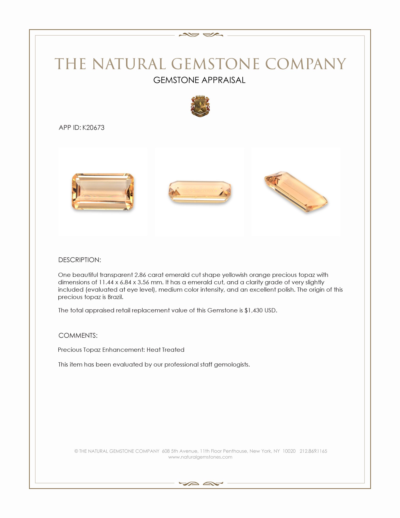 2.86 Ct. Precious Topaz from Brazil